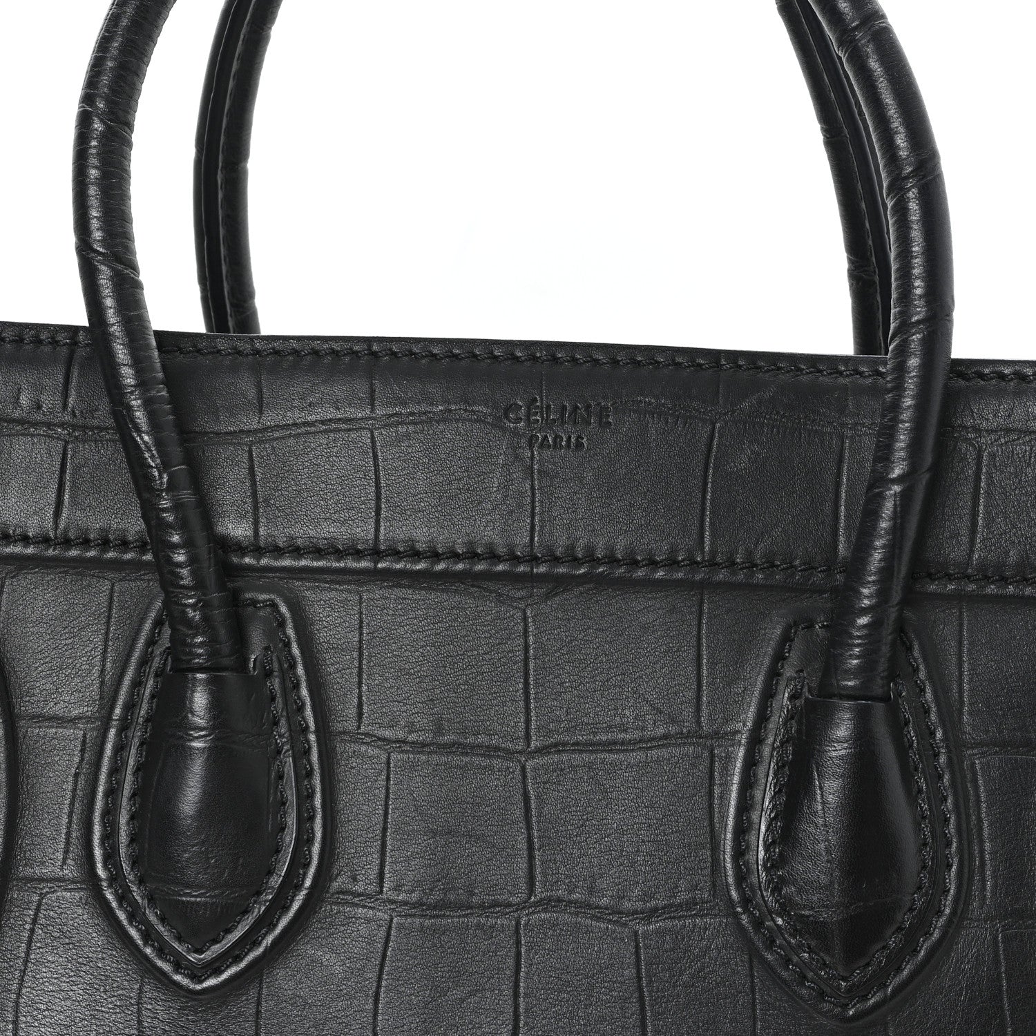 Crocodile Embossed Calfskin Medium Phantom Luggage Black