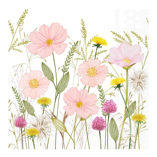 Serviett 33x33 cm 20 stk Pastel Flowers White
