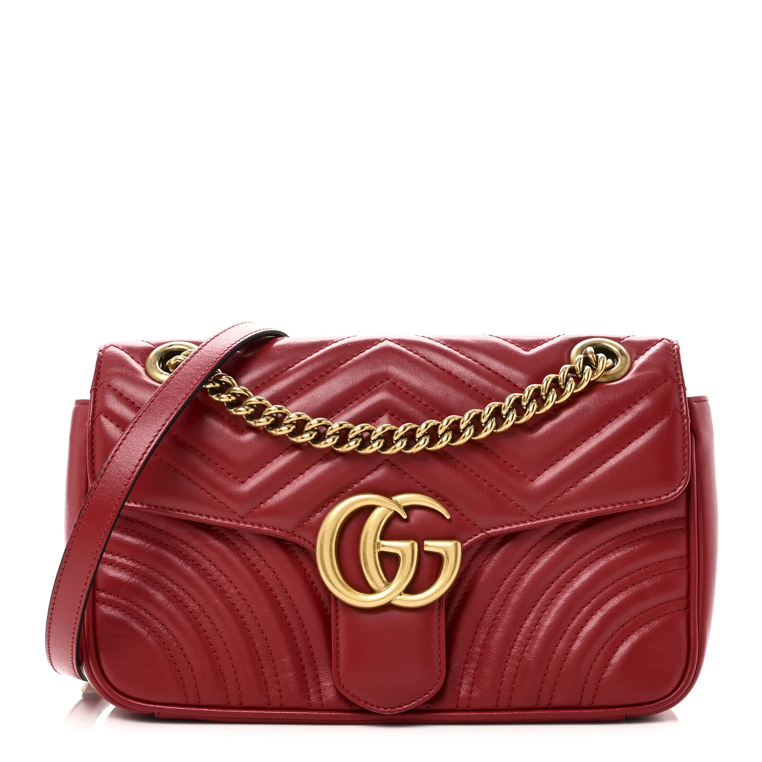 Calfskin Matelasse Small GG Marmont Shoulder Bag Hibiscus Red