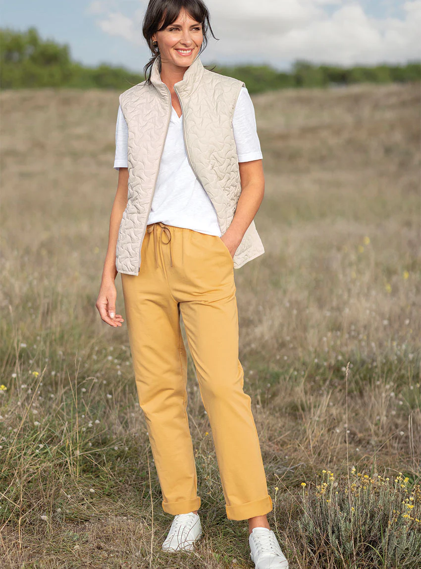 Pantalon femme molleton coton jaune miel