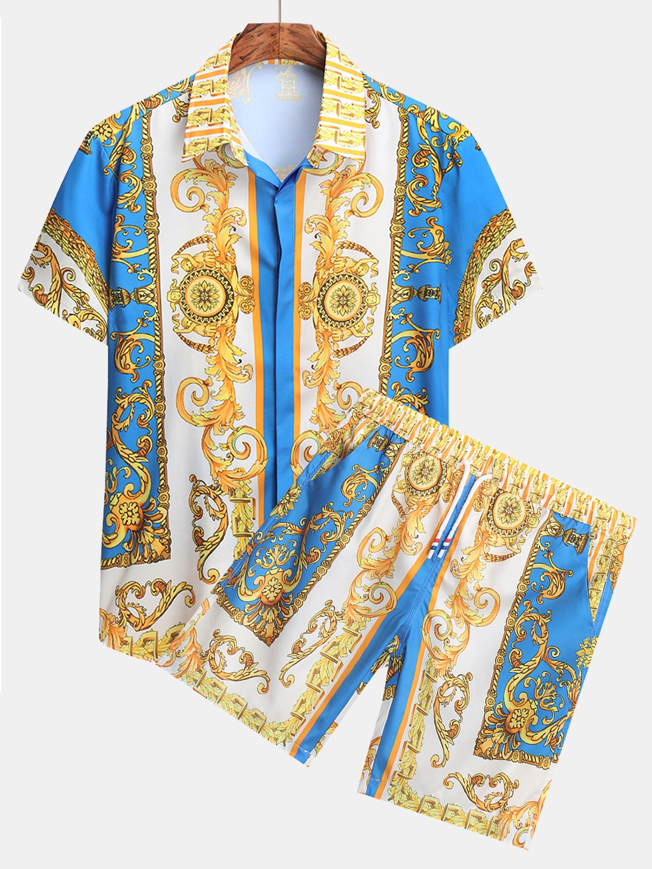 Chemise boutonnée à imprimé baroque et short