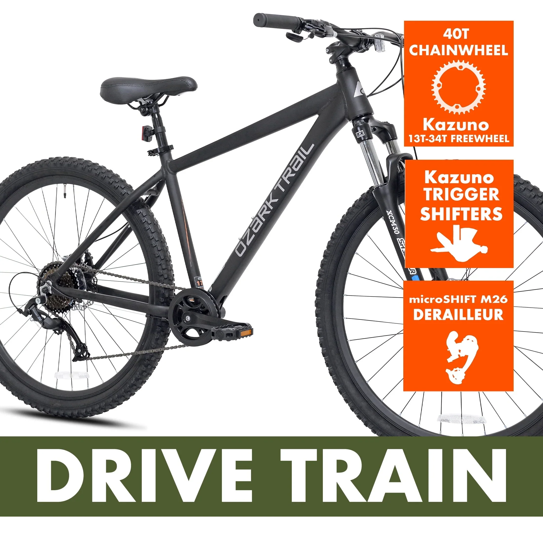 Ozark Trail 27.5 Vibe Mountain Bike, Medium Frame, Black, Adult, Unisex