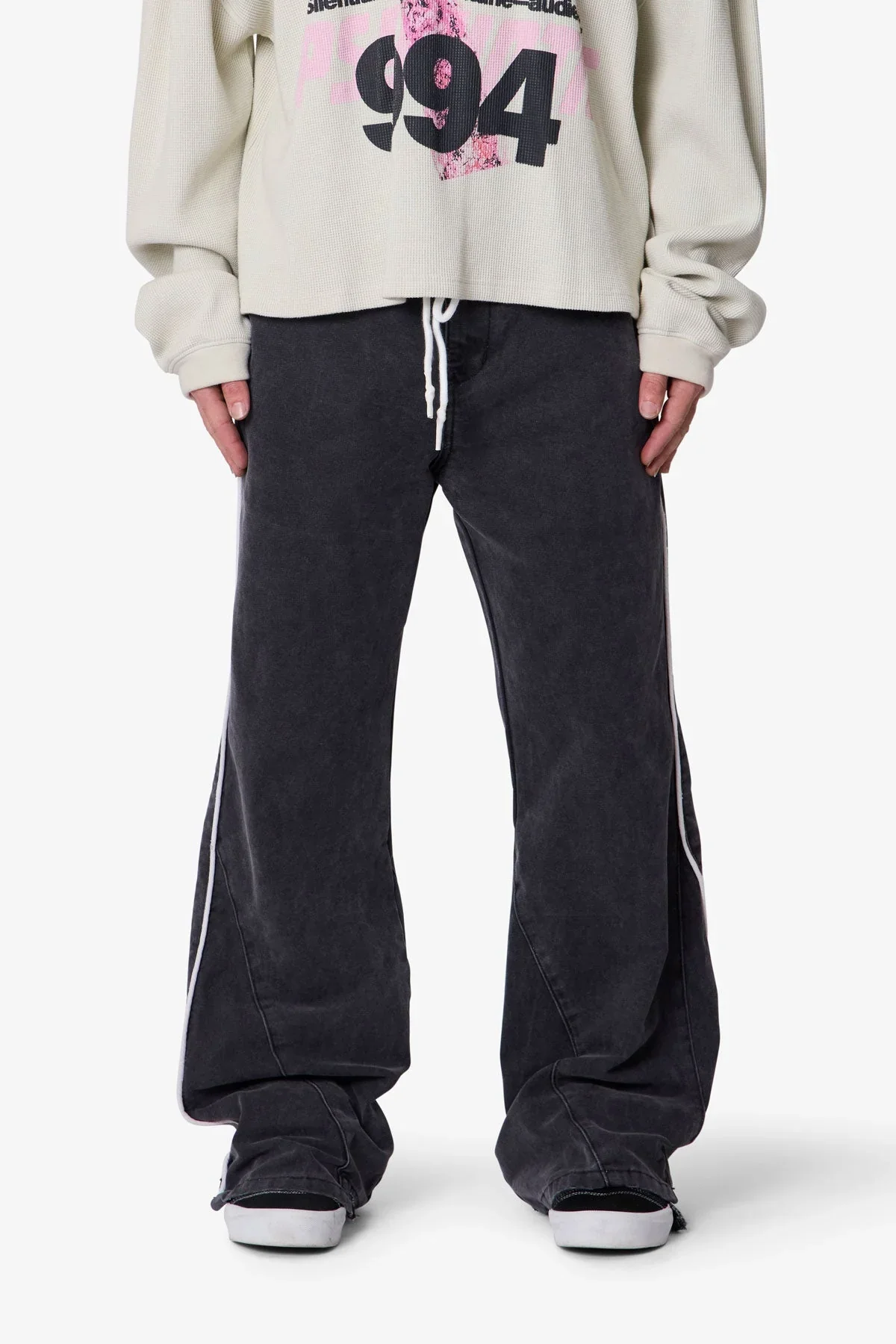 Piped Kick Flare Pants - Washed Black