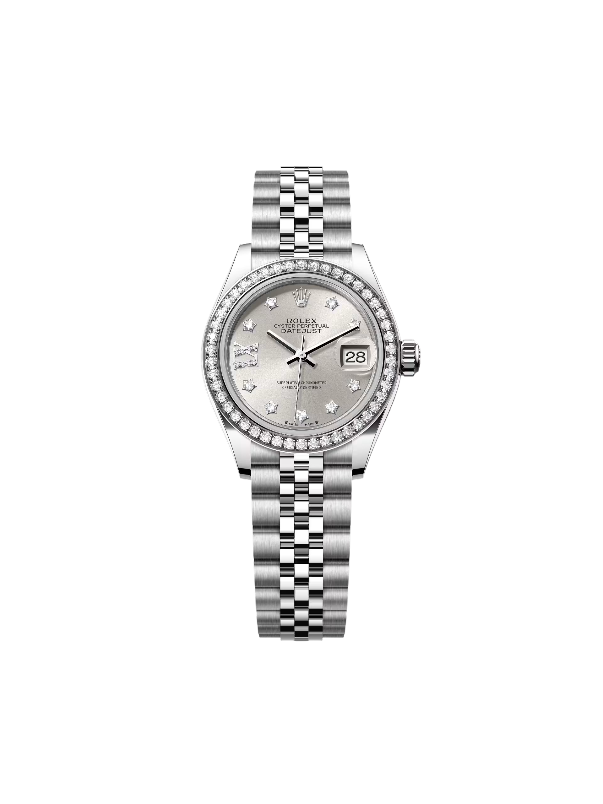 【Super Clone】RLX Lady-Datejust 28mm 279384RBR Silver Diamond Dial & Diamond Bezel, Stainless Steel Jubilee Bracelet Women's Watch