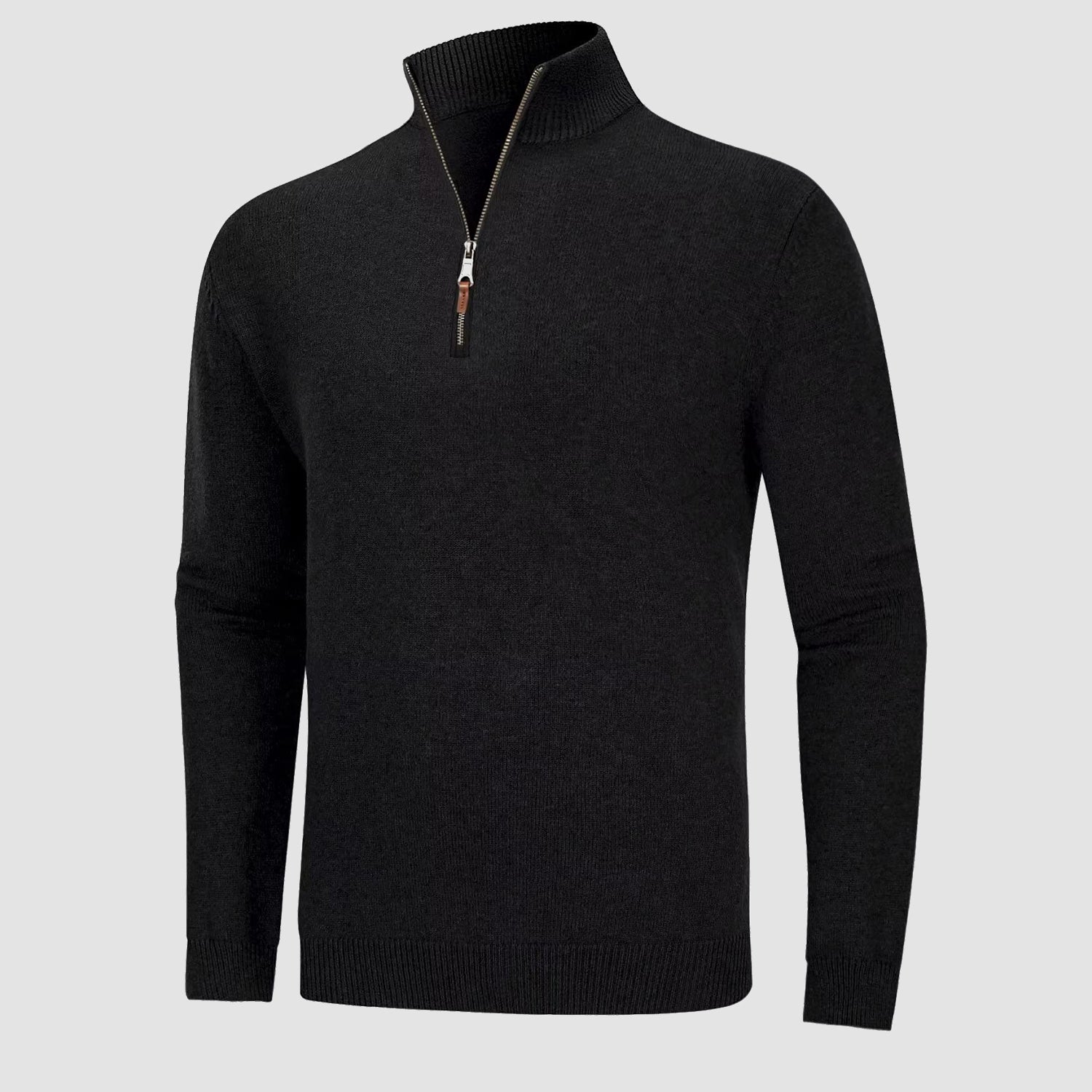 Pull homme décontracté à col roulé en maille avec fermeture éclair 1/4