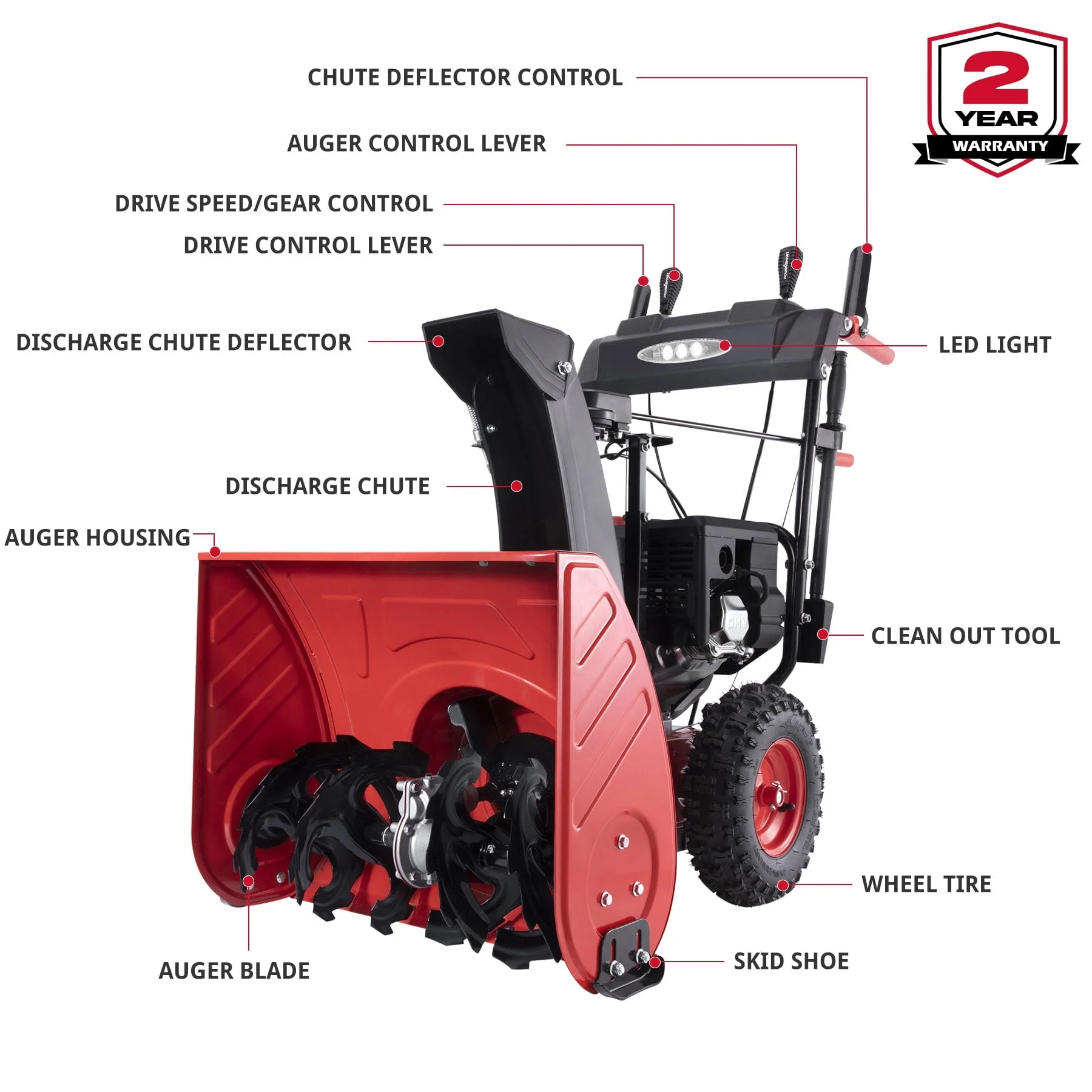 PowerSmart 24 in Two Stage Electric Start 212CC Self Propelled Gas Snow Blower Image 2