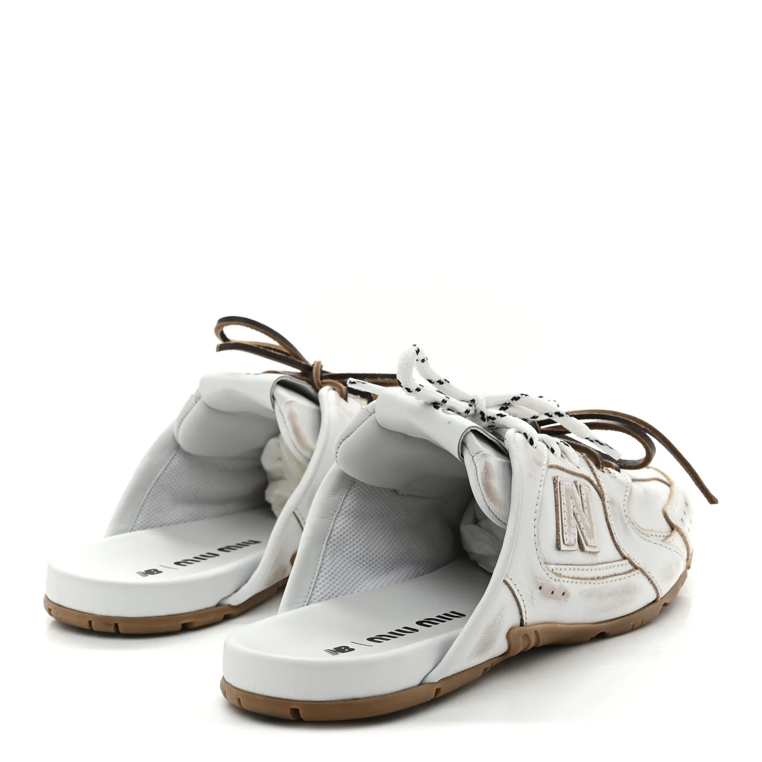 X NEW BALANCE Bleached Calfskin 530 SL Slip-On Sneakers Mules 39 White