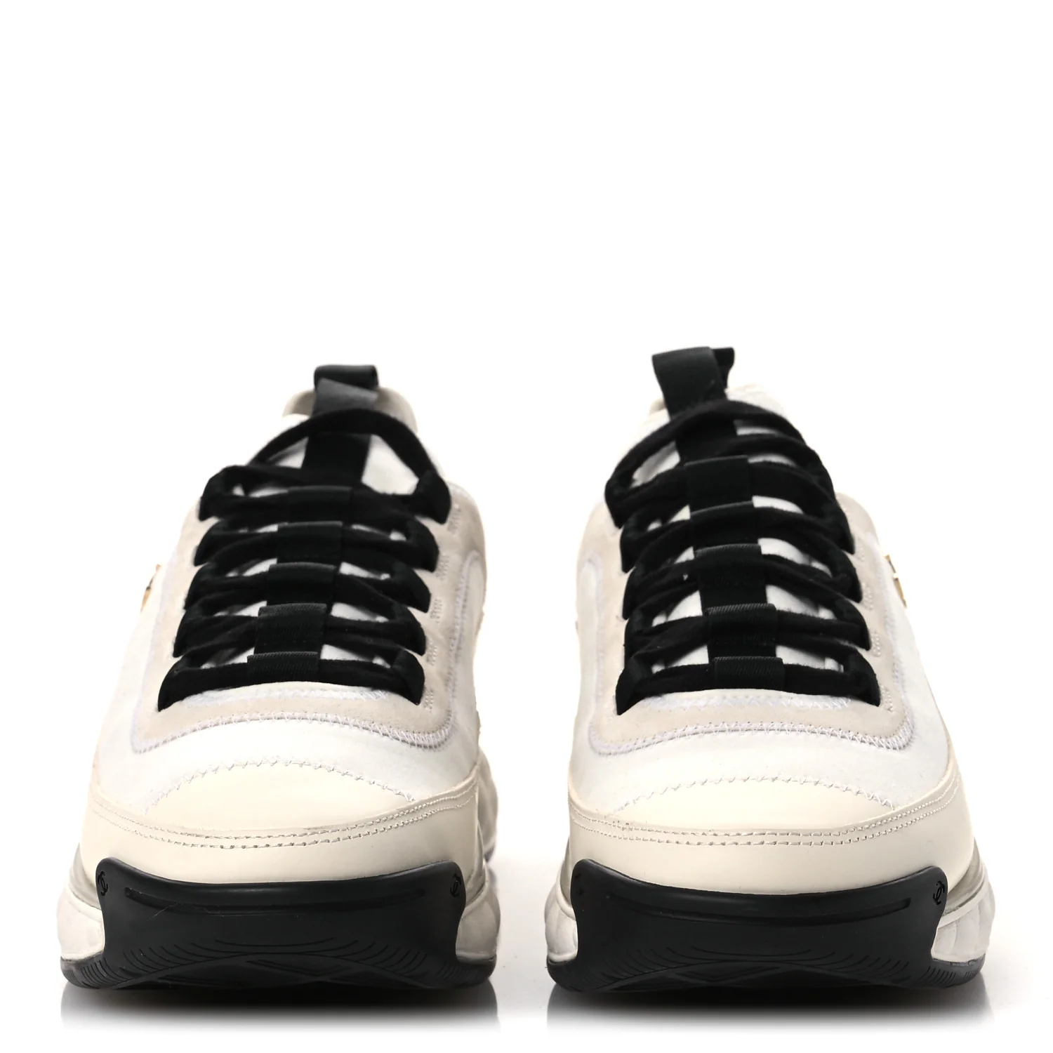 Velvet Calfskin Mixed Fibers CC Sneakers 40.5 Ivory Black