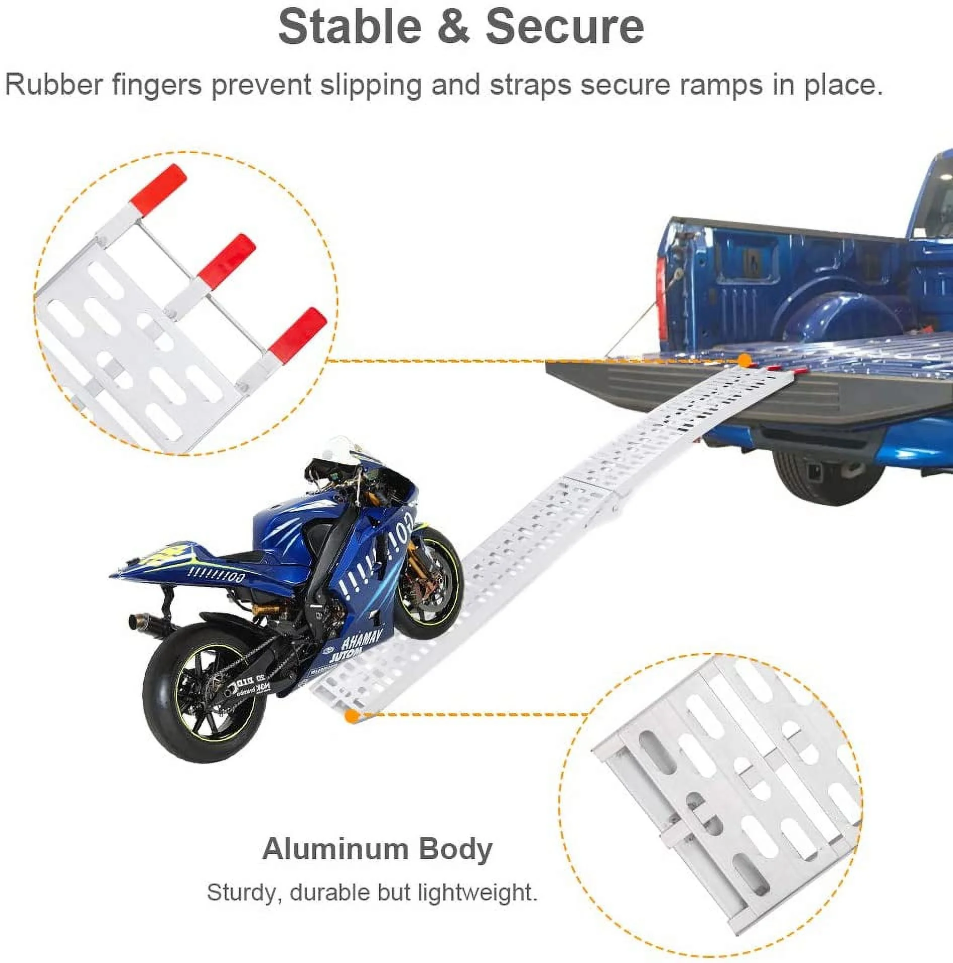 Aluminum Truck Ramp N/A 7ft Aluminum Folding 1500 lb Maax Load Silver(2) - Image 4