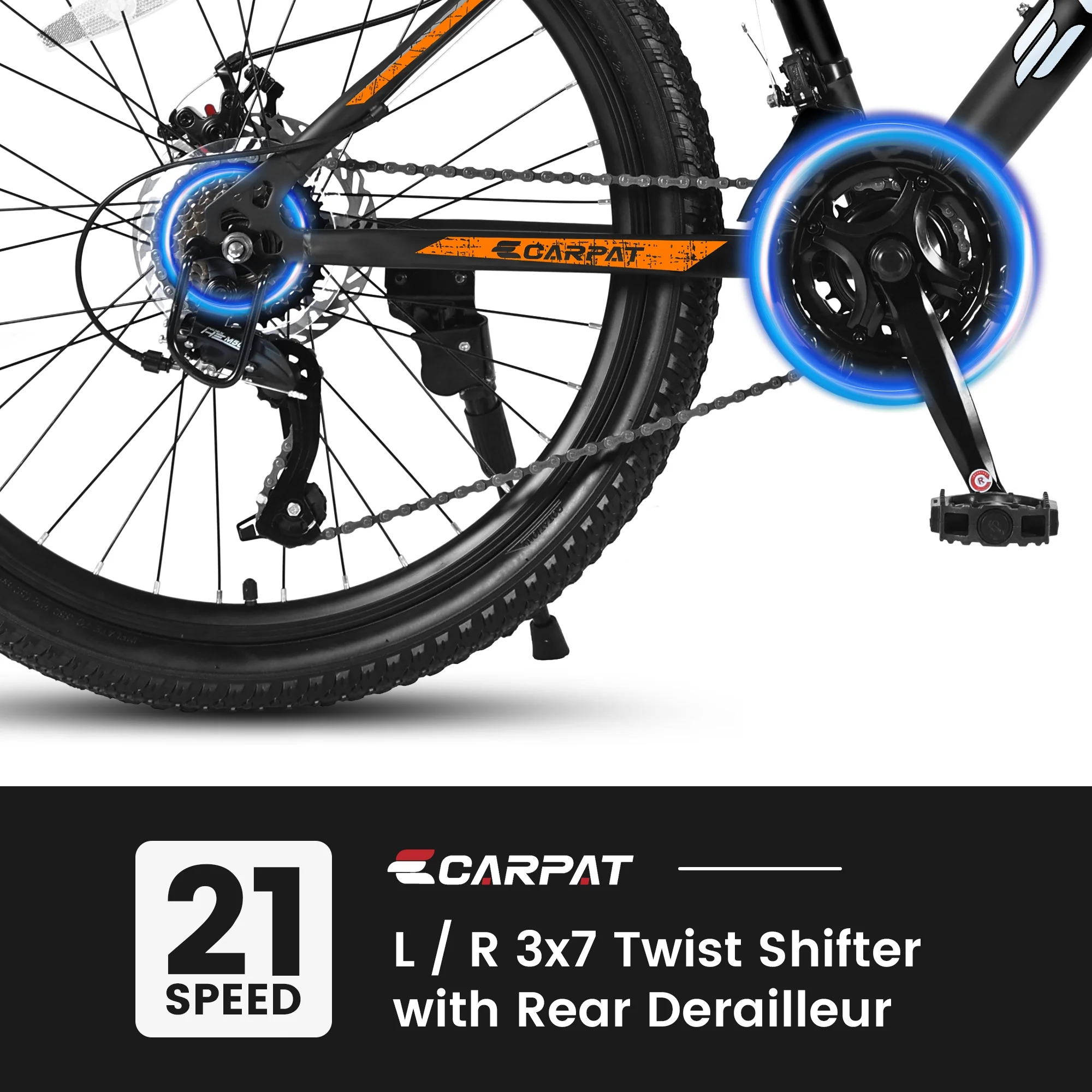 26 inch Mountain Bike for Men, Adult Mens Bike with 21 Speed Disc Brakes(Black Orange) Image 10