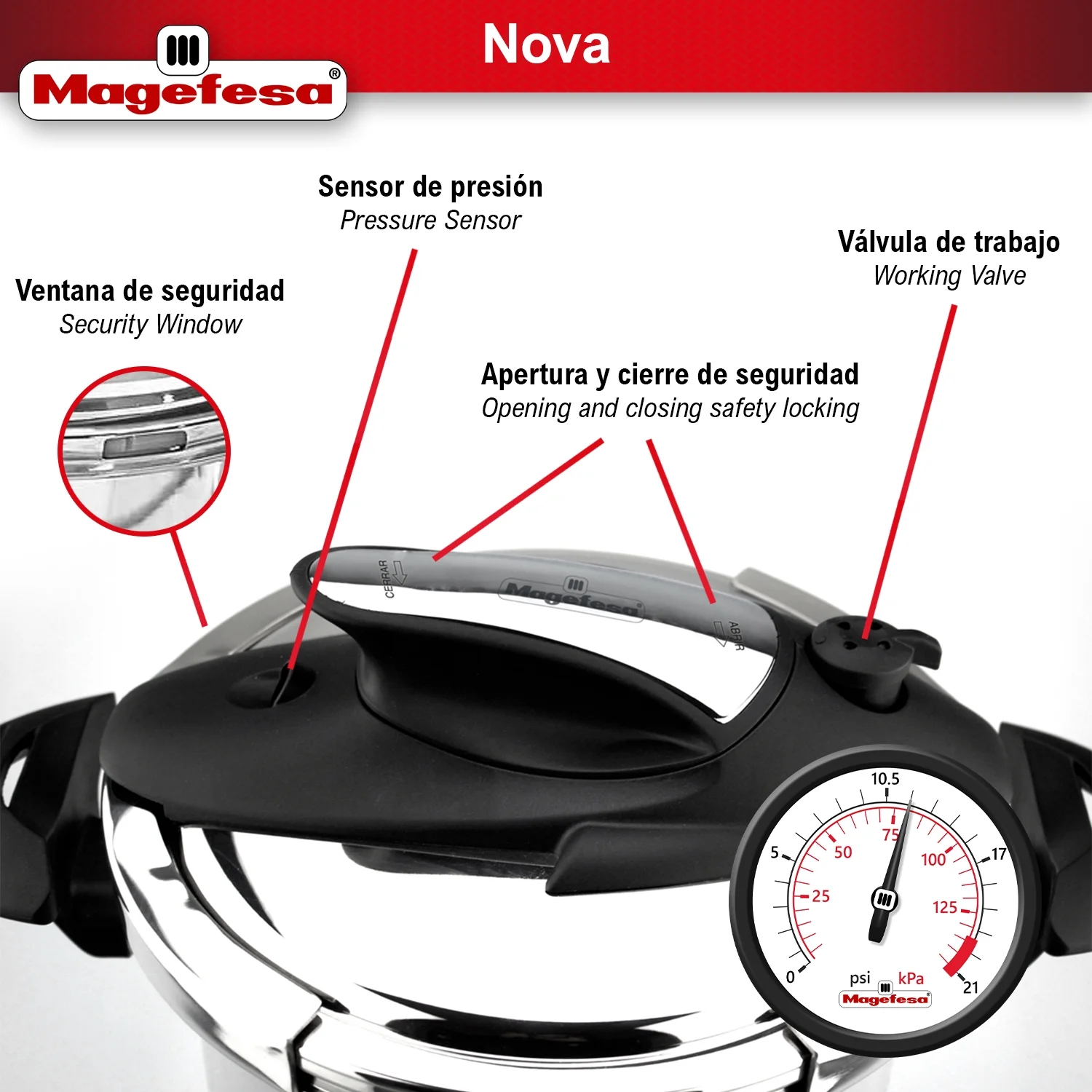 Nova 4.2 Qt Stovetop Pressure Cooker �?Fast Cooking, Easy Locking, 18/10 Stainless Steel, Induction Compatible, 5 Safety Features, 11.6 PSI(4.2 qt) - Image 8