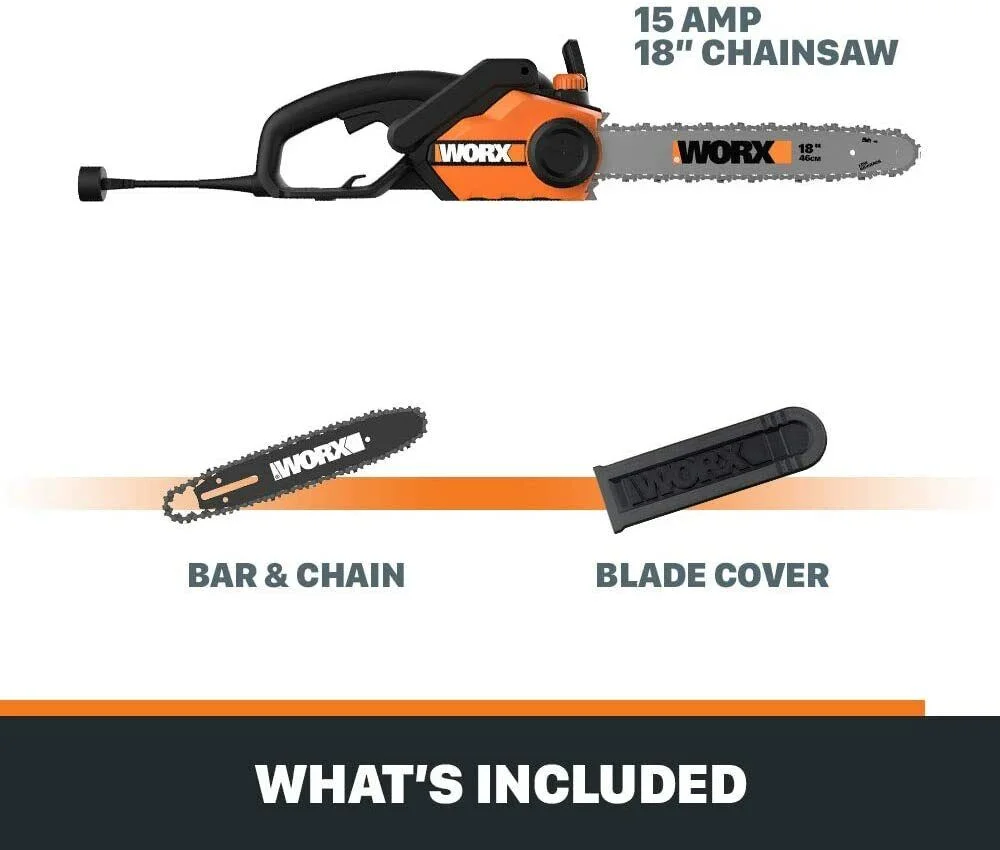 WG304.2 18in 15 Amp Electric Chainsaw with Auto-Tension, Chain Brake - Image 7