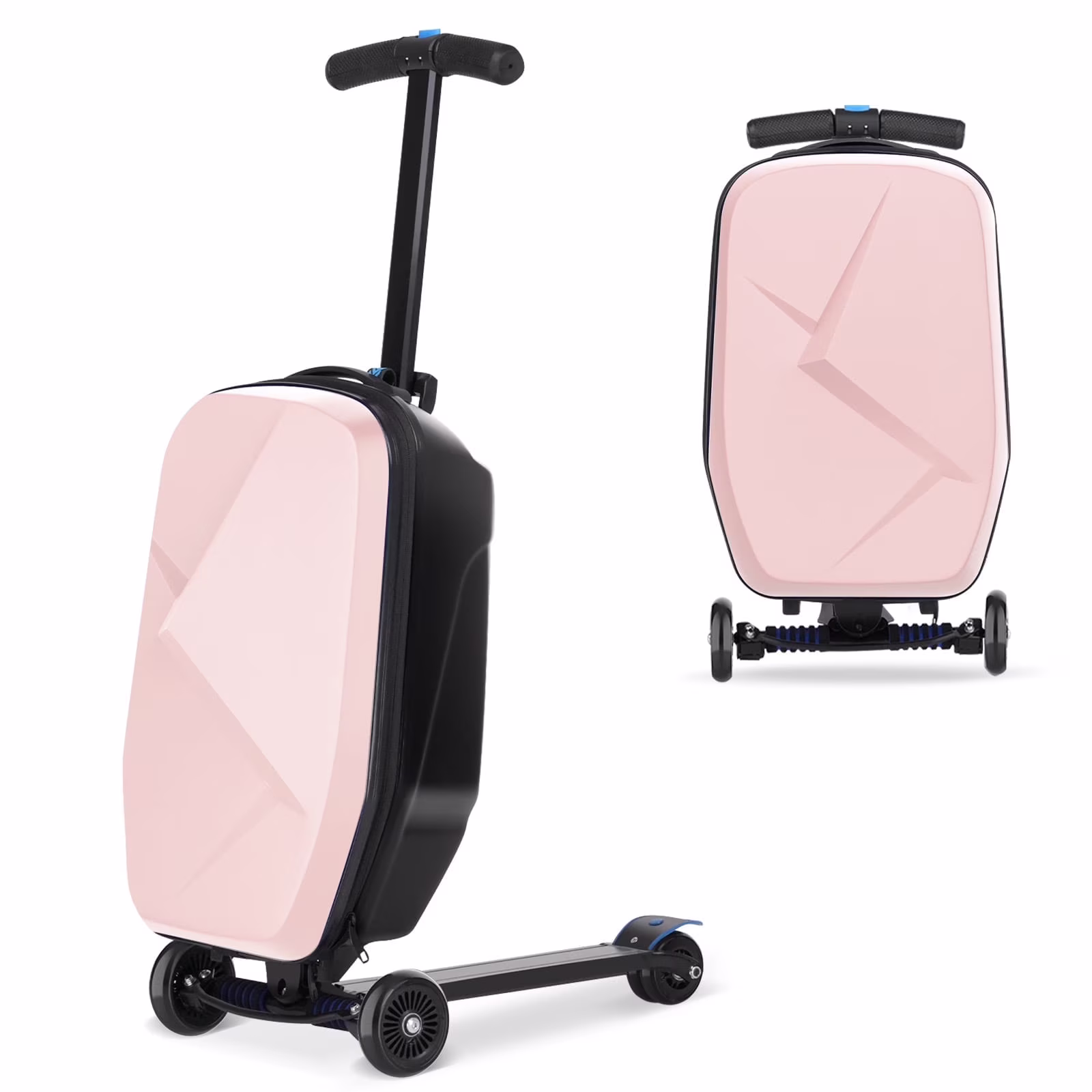 Scooter Luggage for Kids Adults, Hardside Ride on Suitcase for Kids Ages 4-15 Multifunctional Lightweight Foldable Carry on Luggage with Wheels Ride on for Children Teenagers, Pink(Pink)