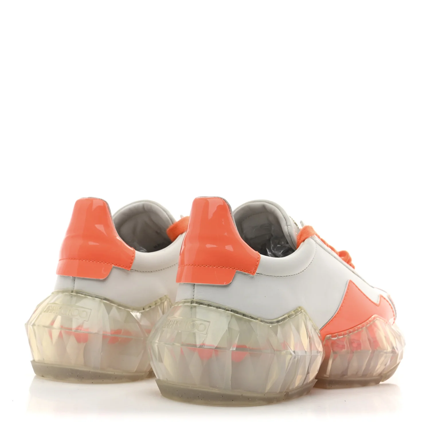 X JK JEONG Calfskin Patent Womens Diamond Low Top Sneaker 35 White Orange