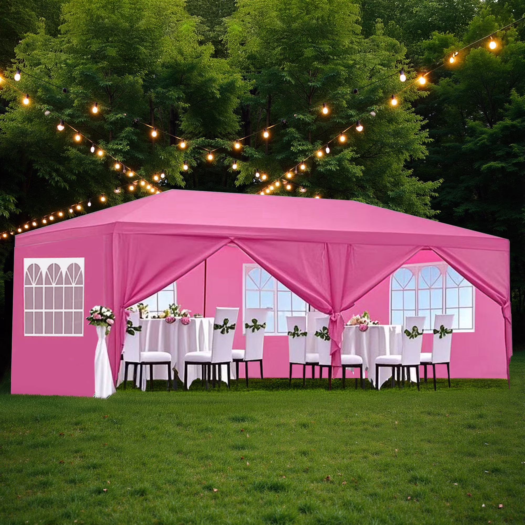 10'x20' Canopy Tent Wedding Party Outdoor Gazebo with 6 Removable Sidewalls for Weddings and Events,Pink(Pink)