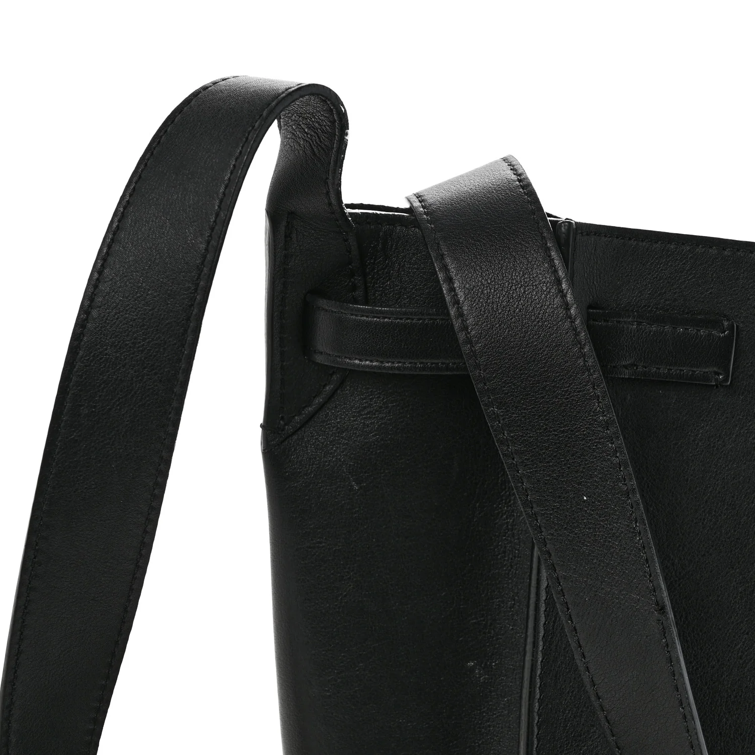 Supple Grained Calfskin Long Strap Big Bag Bucket Black