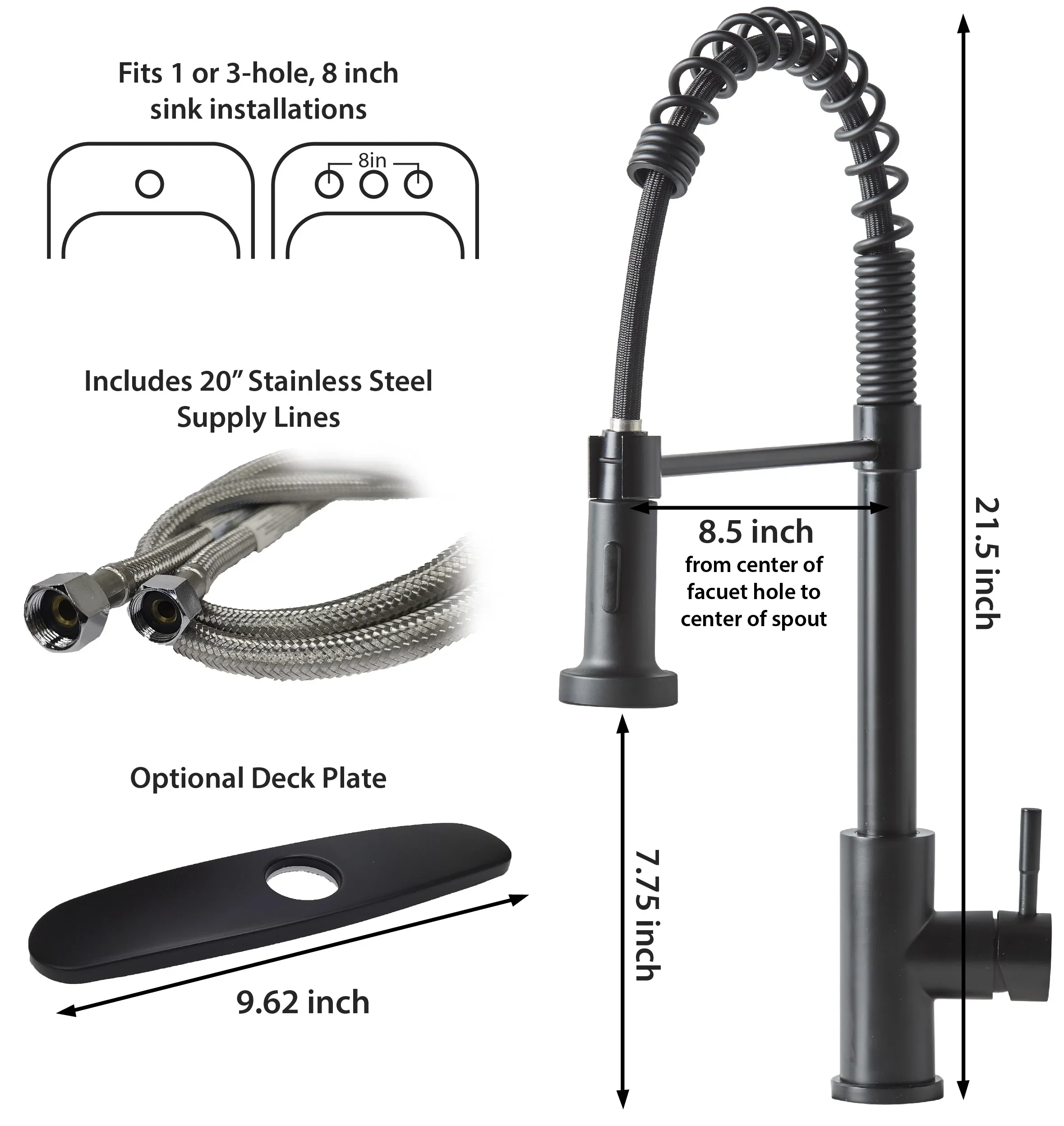 Better Homes & Gardens Elmont Single Handle Pull-Down Kitchen Faucet with Spring Neck, Matte Black