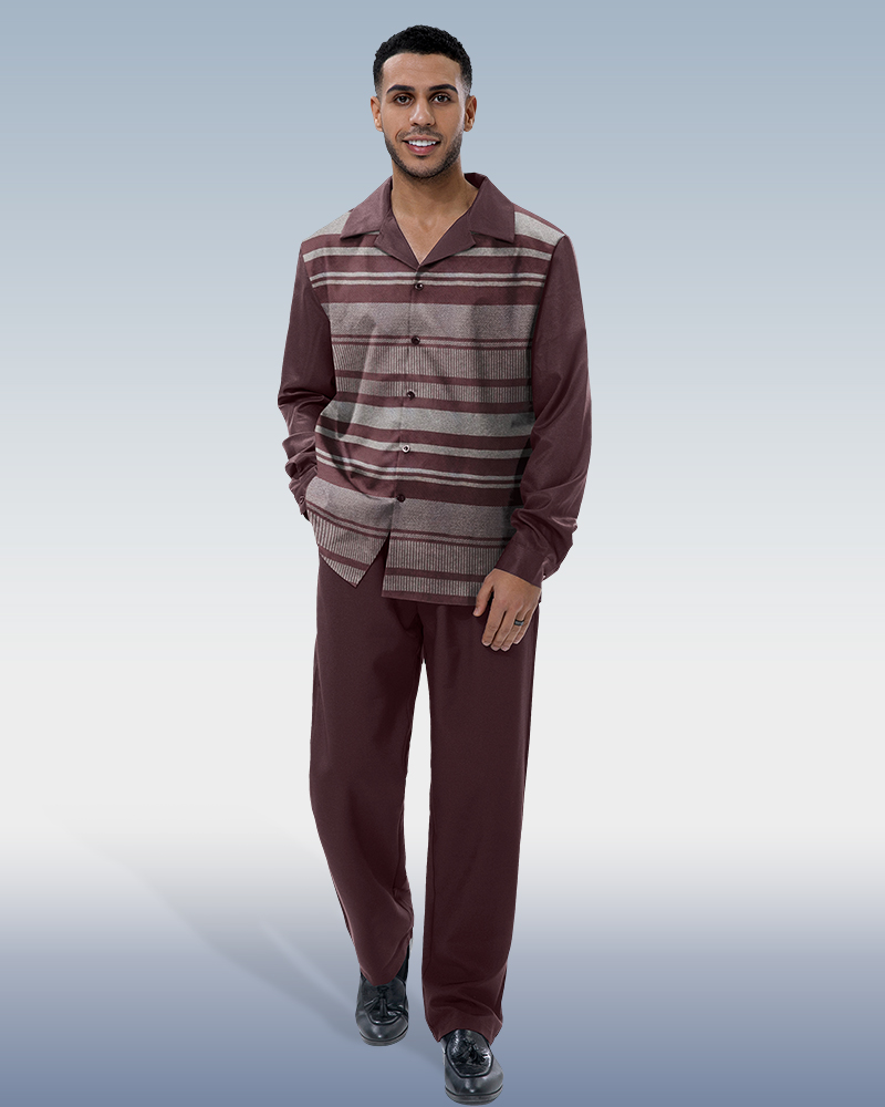 Chemise décontractée à manches longues imprimée à rayures, tenue de marche 001