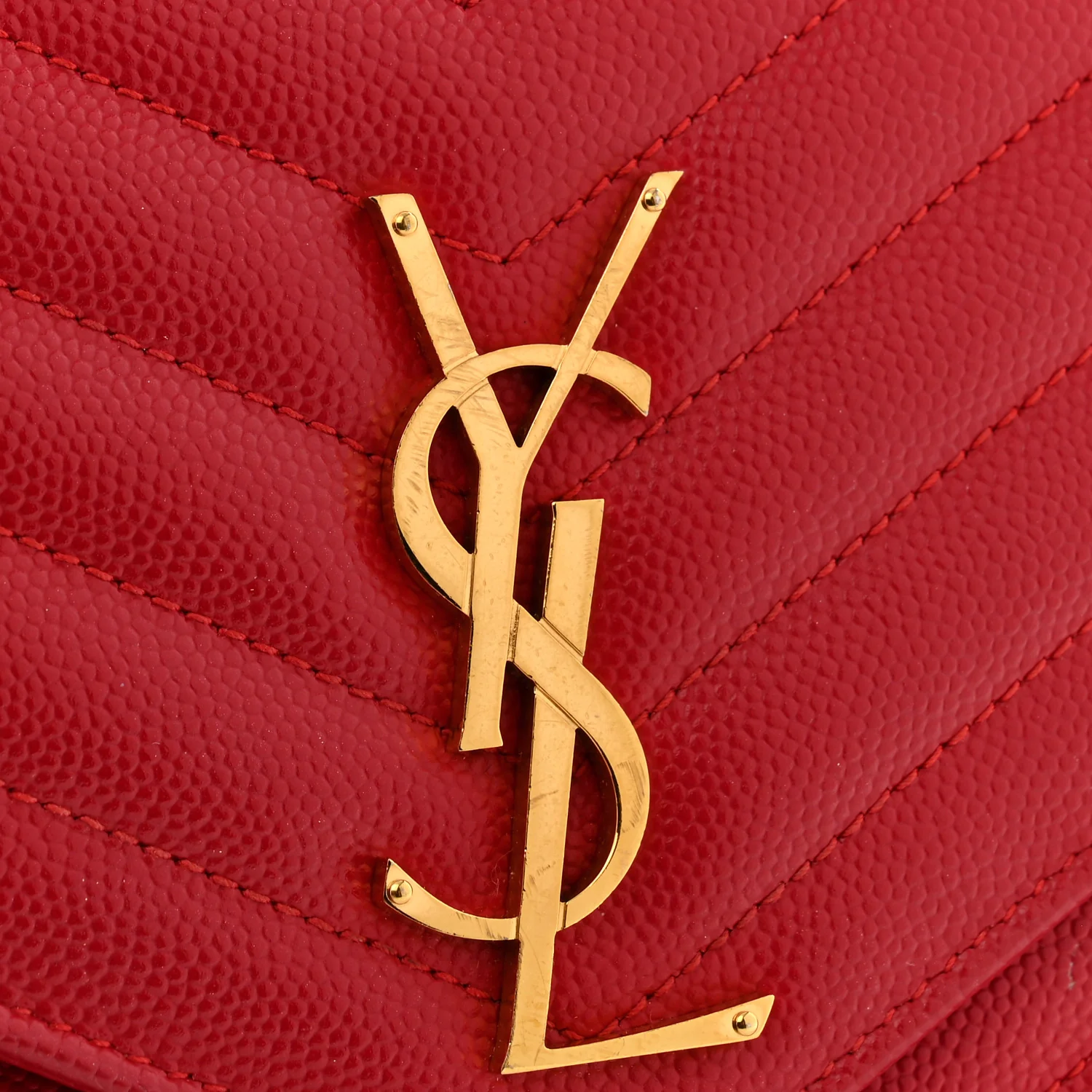 Grain De Poudre Matelasse Chevron Monogram Chain Wallet New Red