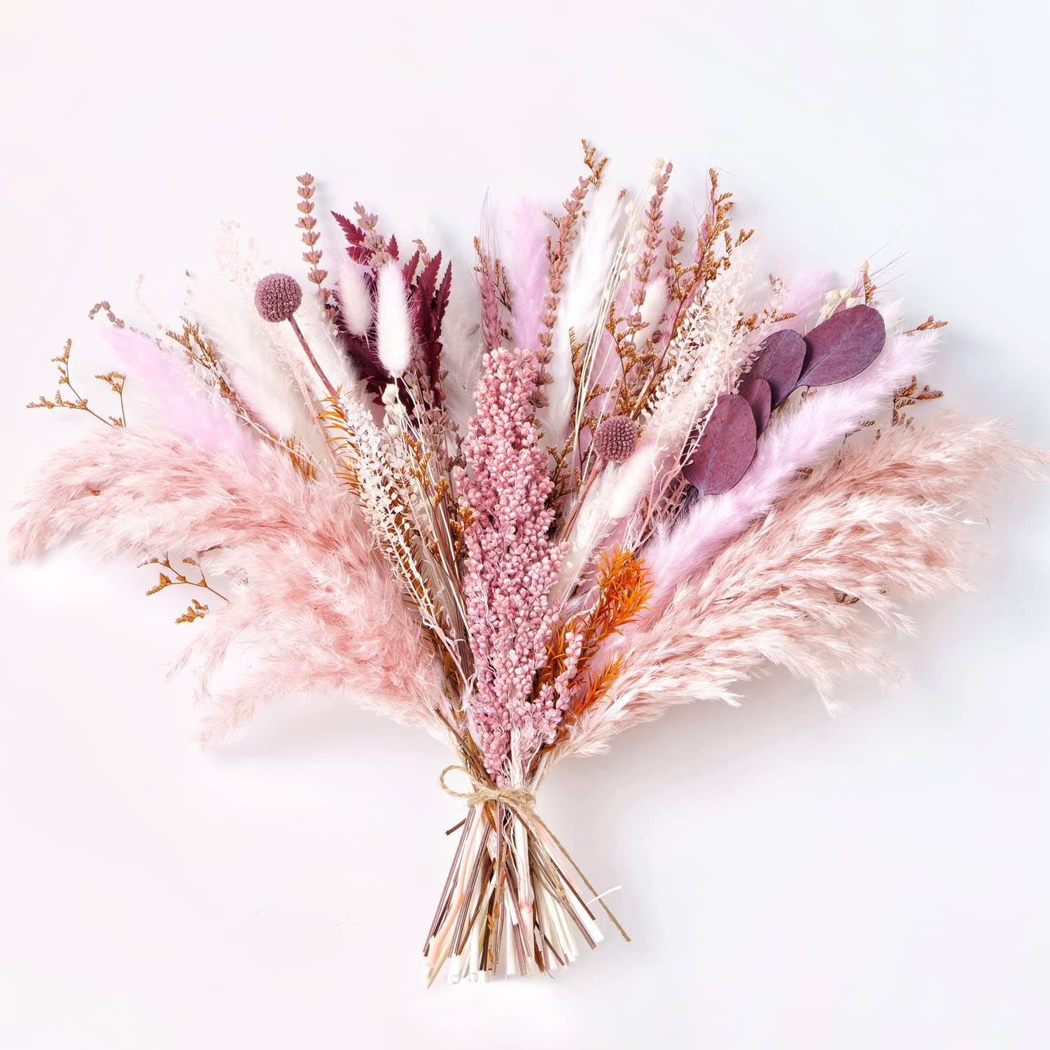 MUYEJI Natural Dried Pampas Grass Bouquet | 17 inch Blush Pink Pampas Grass Decor Dried Flower Arrangement for Home Wedding Decoration