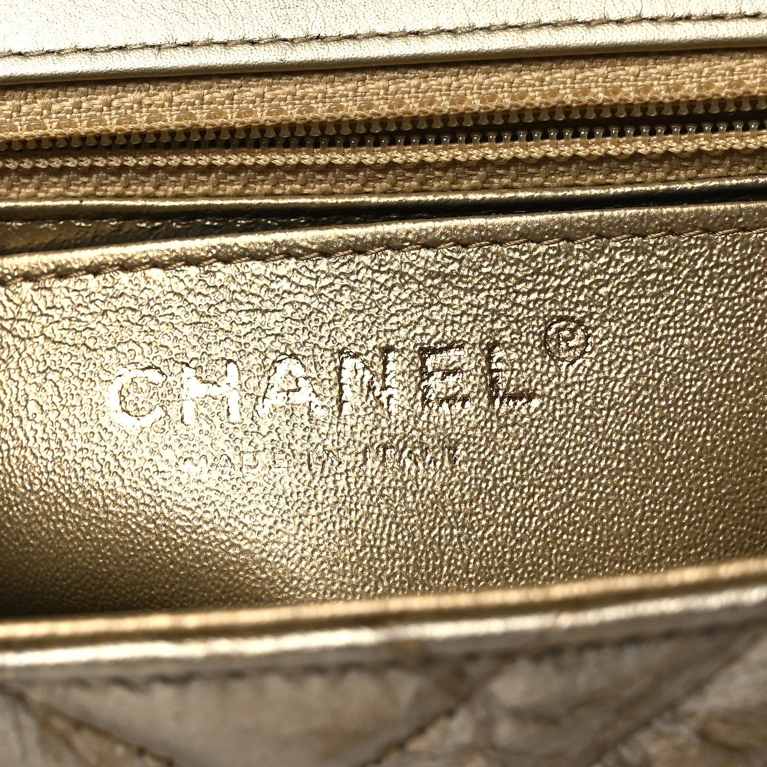 Metallic Crumpled Calfskin Chevron Quilted Mini Square Flap Gold
