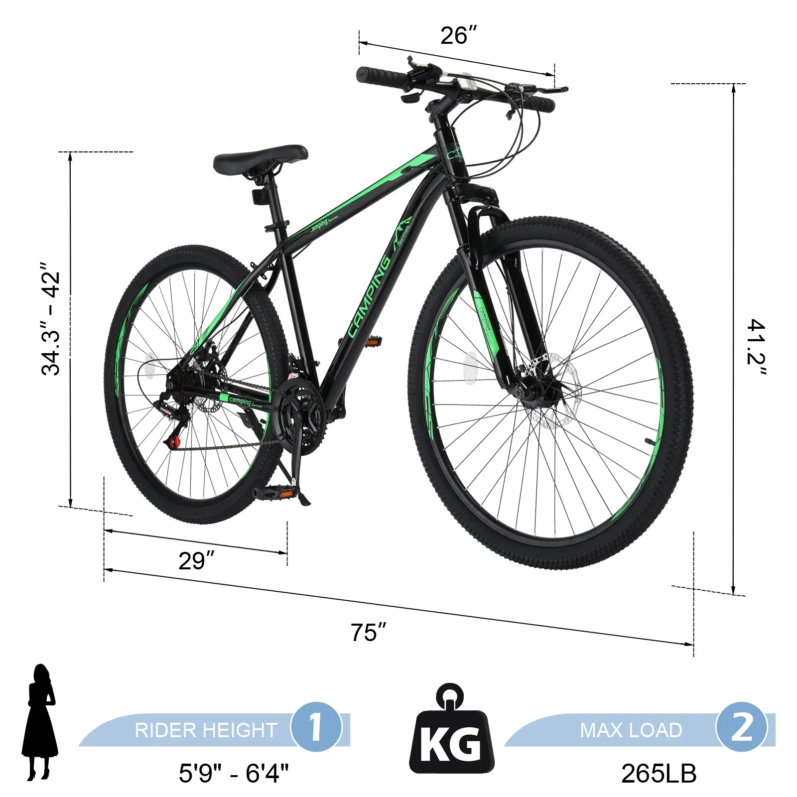 UBesGoo 29in Mountain Bike for Adult, 21 Speed MTB Bicycle for Men/Women, Dual Disc Brakes, Carbon Steel Frame, Black