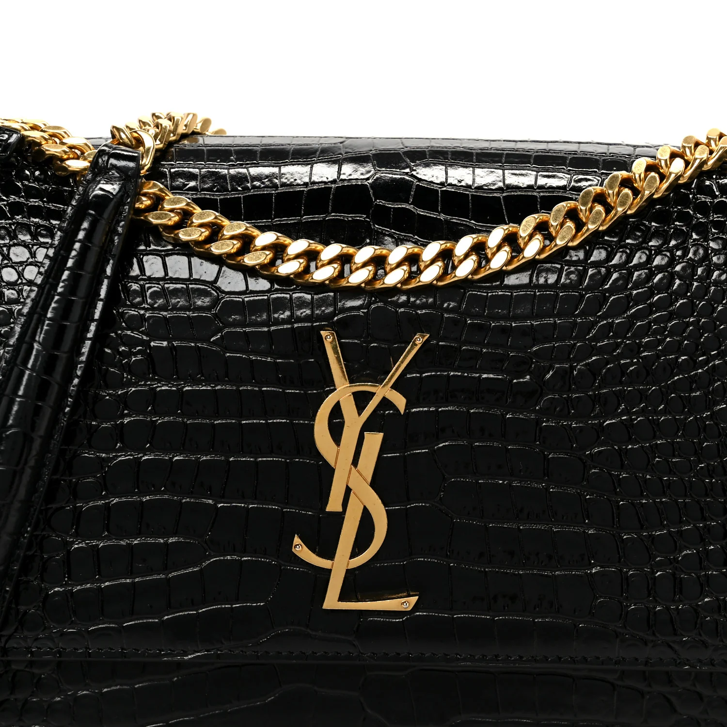 Calfskin Crocodile Embossed Large Monogram Sunset Black