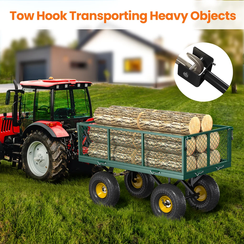 VECUKTY Heavy Duty Steel Dump Garden Cart with Liner, 900lbs Wagon 3 Cu ft 10 Wheel, Black