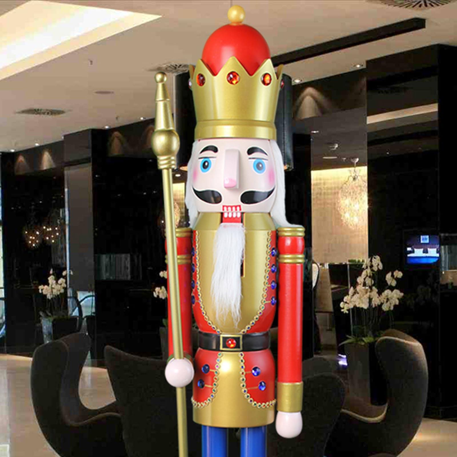 CDL 6ft Tall Life-Size Large/Giant Red Christmas Wooden Nutcracker King Figures on Stand Holds Golden Scepter for Indoor Outdoor Xmas/Event