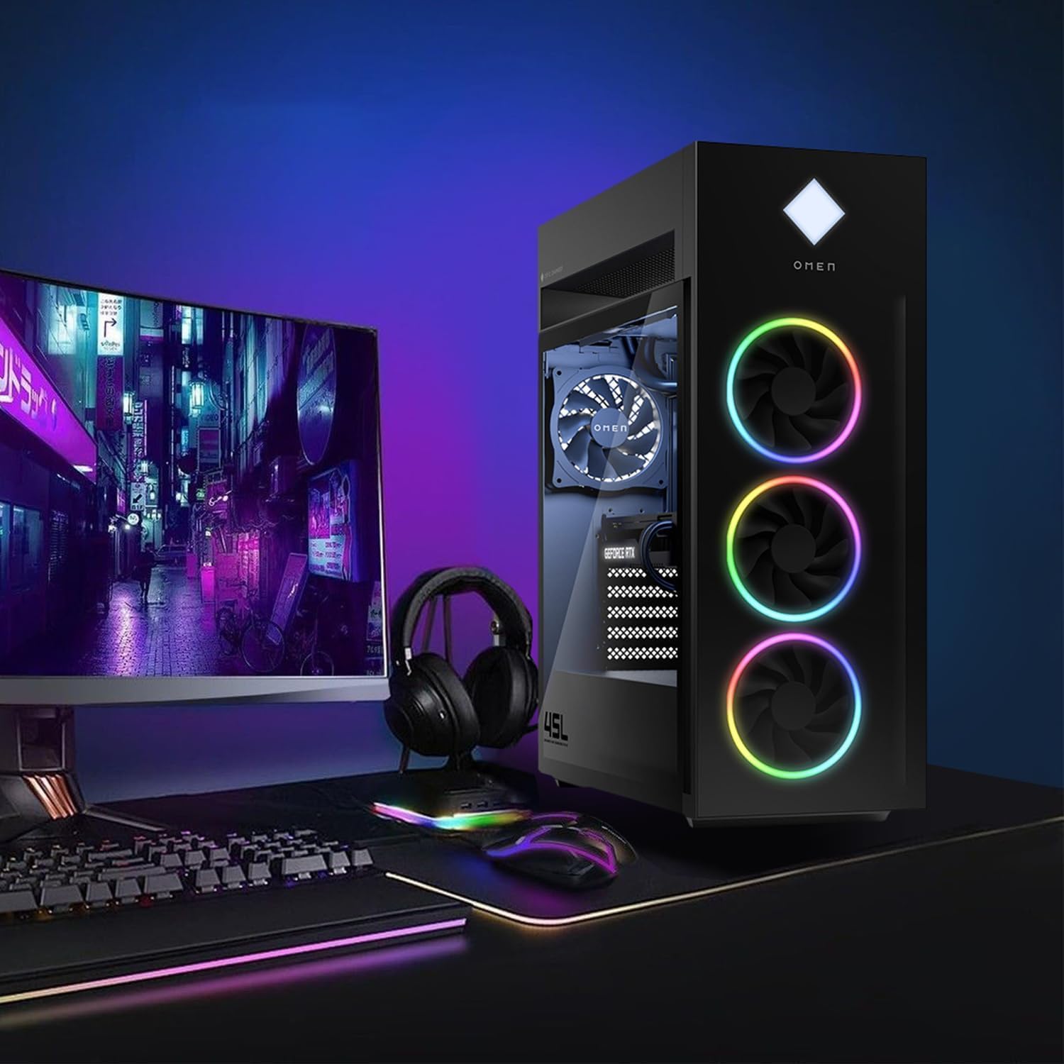 HP Omen 45L RTX 5080 Gaming Desktop  Intel Ultra 9 285K  64GB DDR5 RAM  2TB SSD  RGB Light Studio  DP  RJ-45  Black  Windows 11 Home