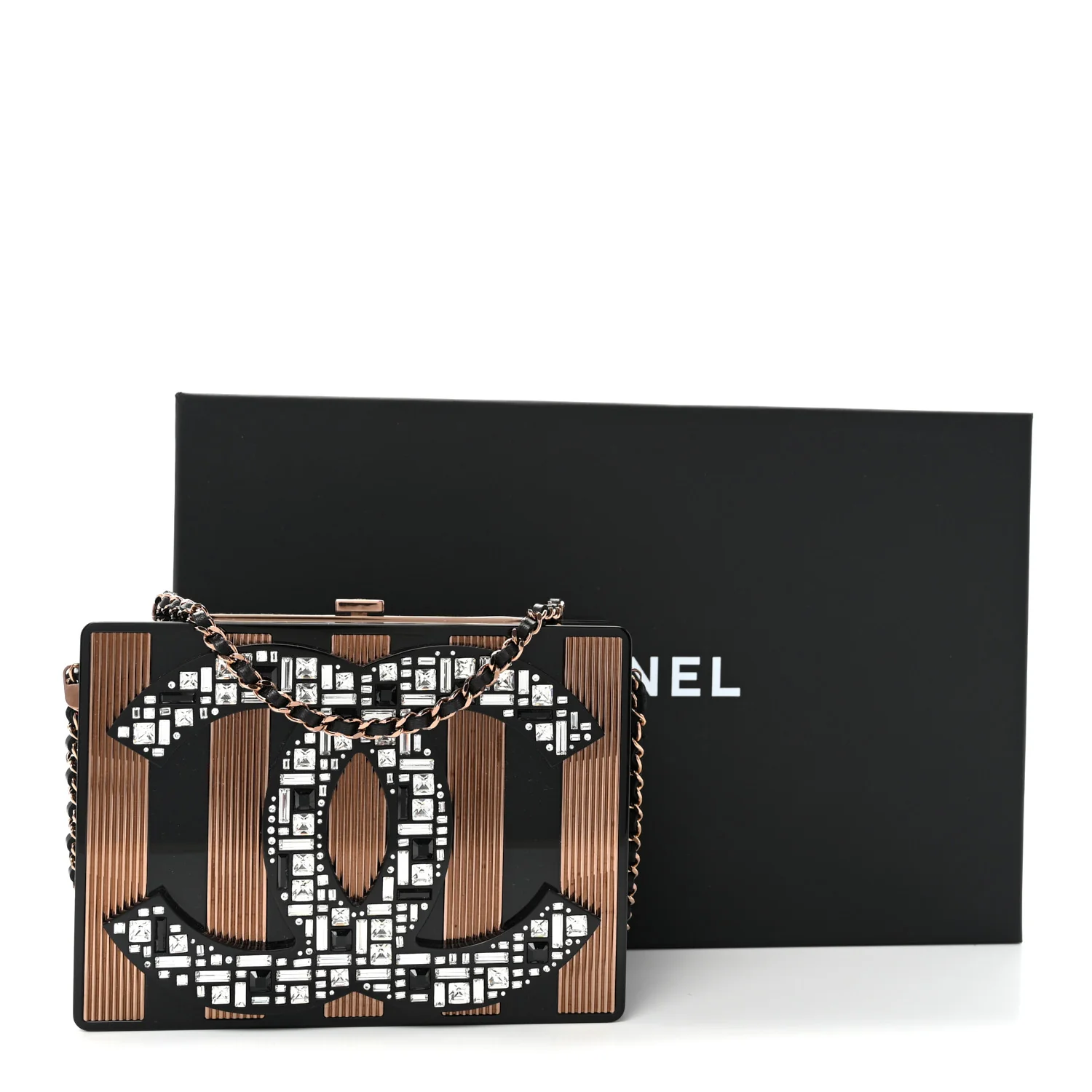 Plexiglass Crystal CC Minaudiere Clutch Black Copper