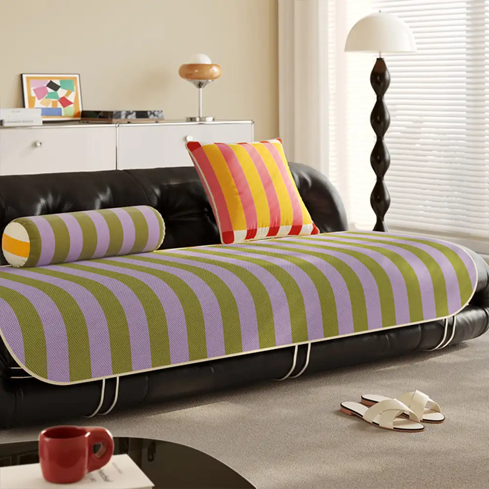 Stylish Striped Ice Silk Breathable Non-Slip Couch Cover