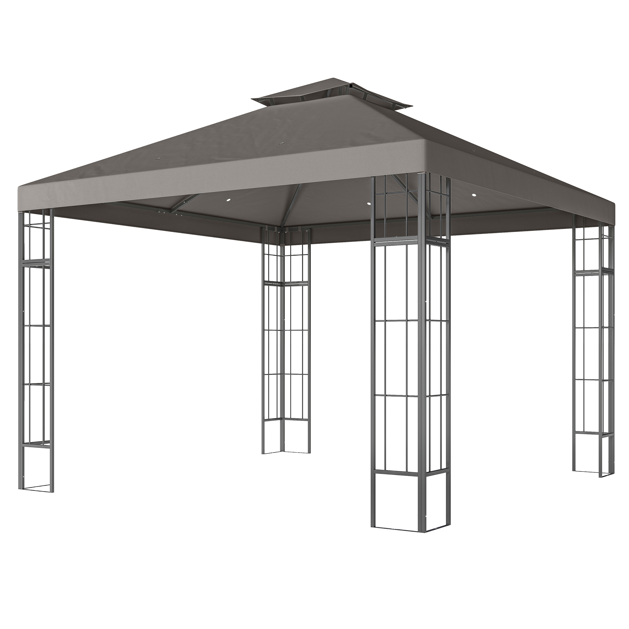 Outsunny 3 x 3 m Tuinpaviljoen, 2-Laags Dakontwerp, UV30+ Bescherming, UV-bestendig, Zonbescherming, Metalen Frame, Donkergrijs