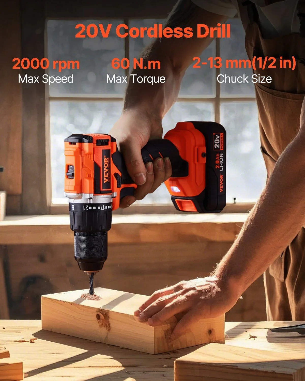 Tool Combo Kit Max 20V Cordless 2-Tool Set with 1/2 in Drill, 1/4 in Impact Driver, Brushless Motor, LED Light, and 2.0Ah Batteries for Professional DIY, Renovation, Repair, and Construction