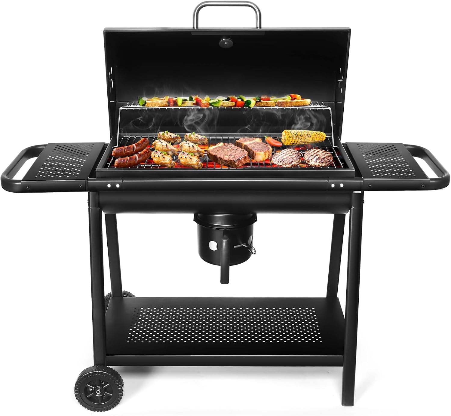 Realcook Charcoal Grill with Offset Smoker: Spacious Barrel Charcoal Grills