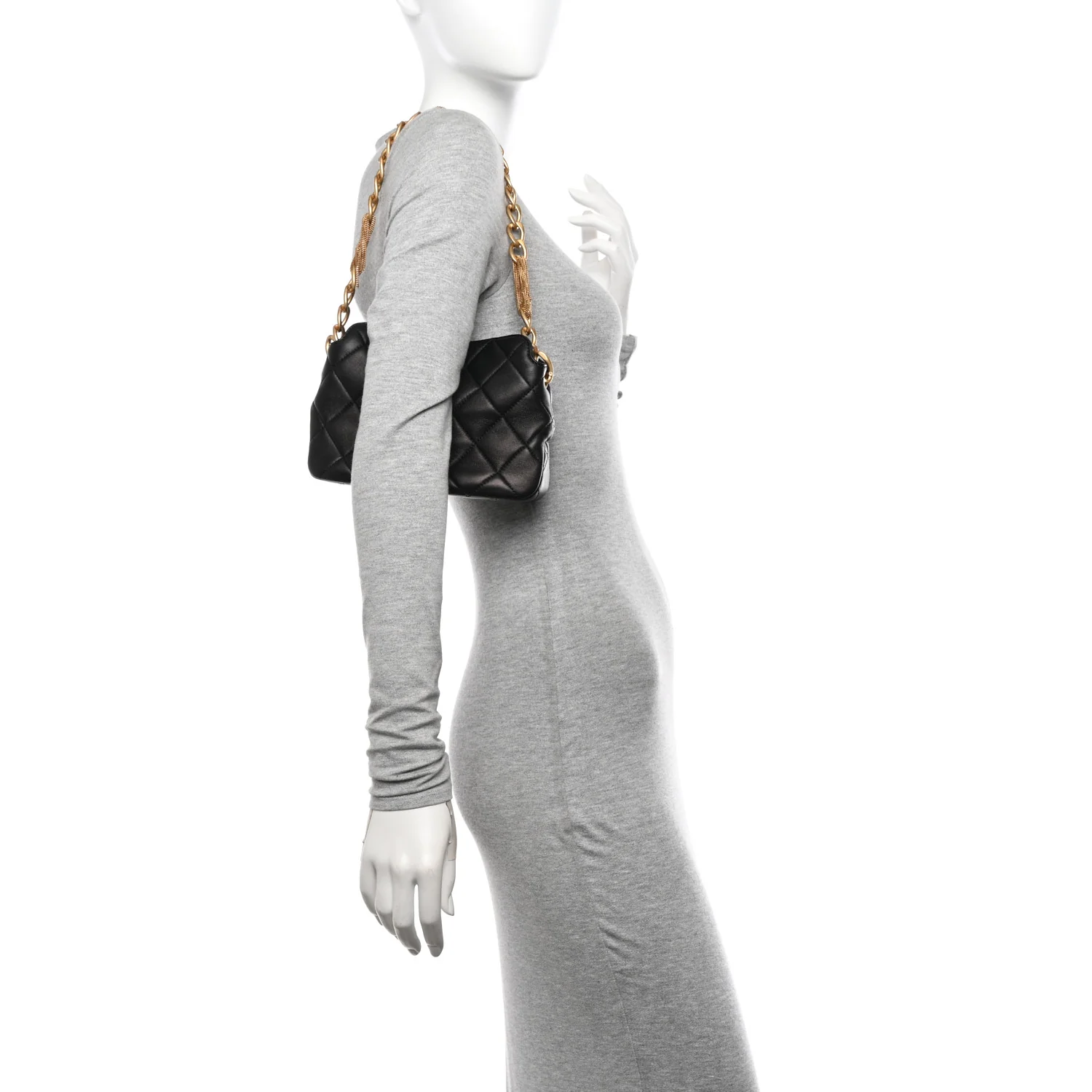 Lambskin Quilted Small CC Chain Hobo Black