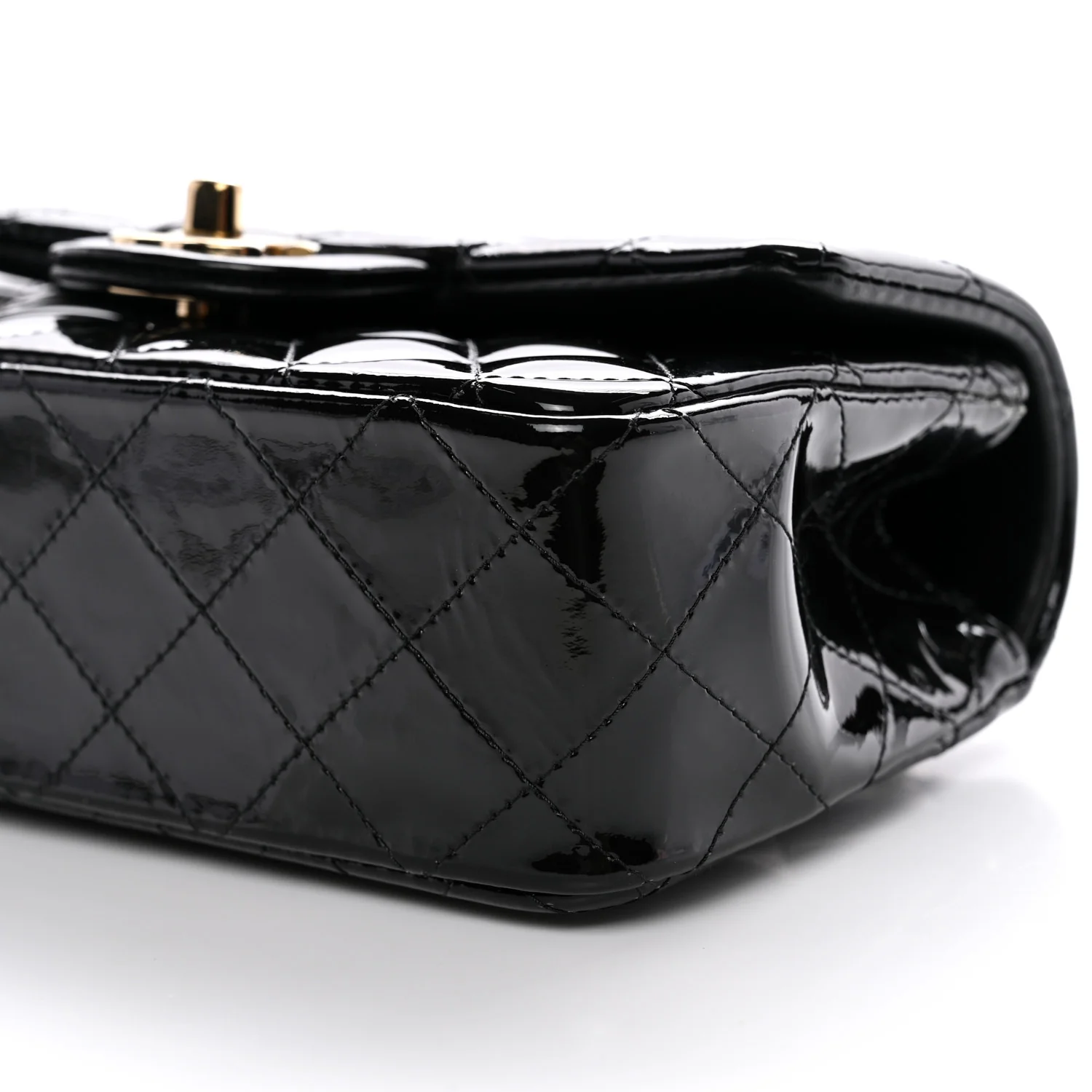 Patent Quilted Mini Top Handle Rectangular Flap Black