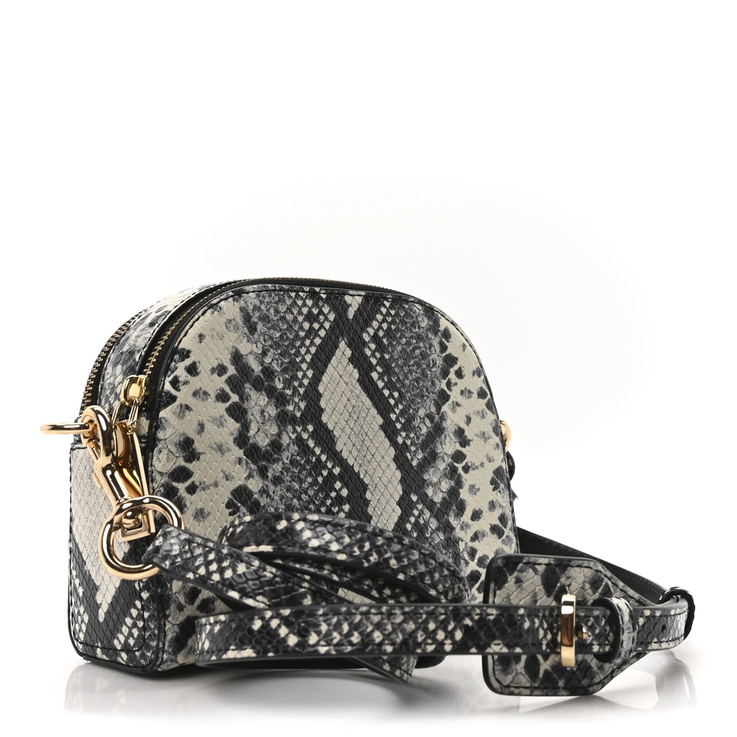 Calfskin Snakeskin Embossed Shutter Camera Crossbody Bag Black White