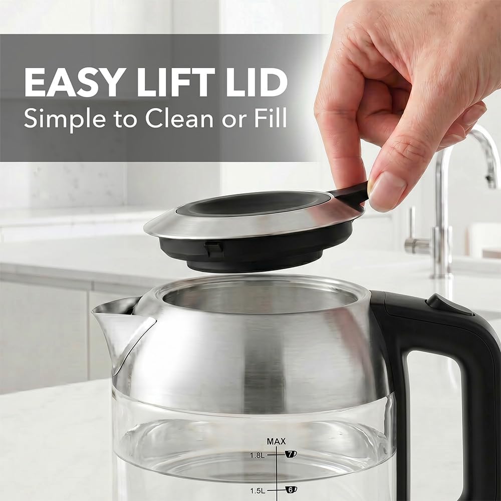 OVENTE 1.8L Glass Electric Kettle Water Boiler, Silver KG751S