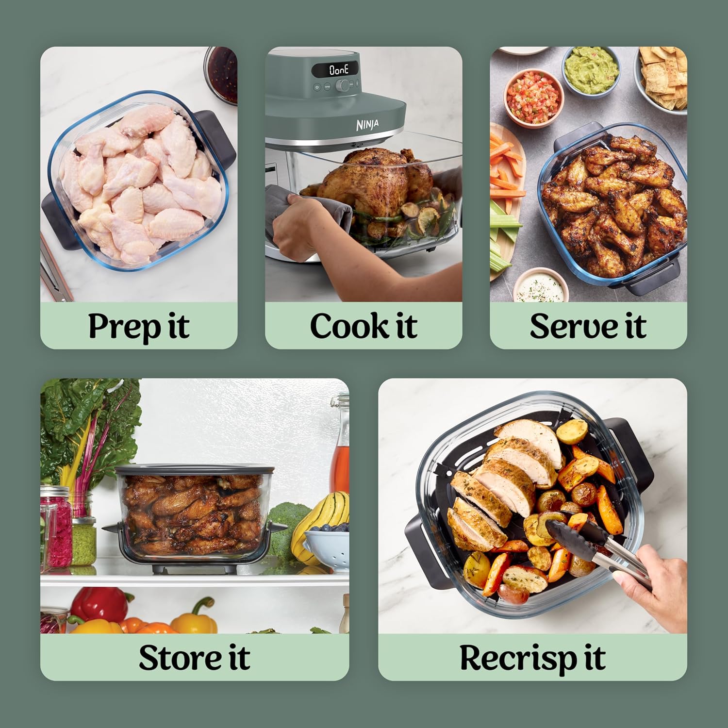 Ninja Crispi Pro Glass Air Fryer, 6-in-1, Ash Grey, AS101DG
