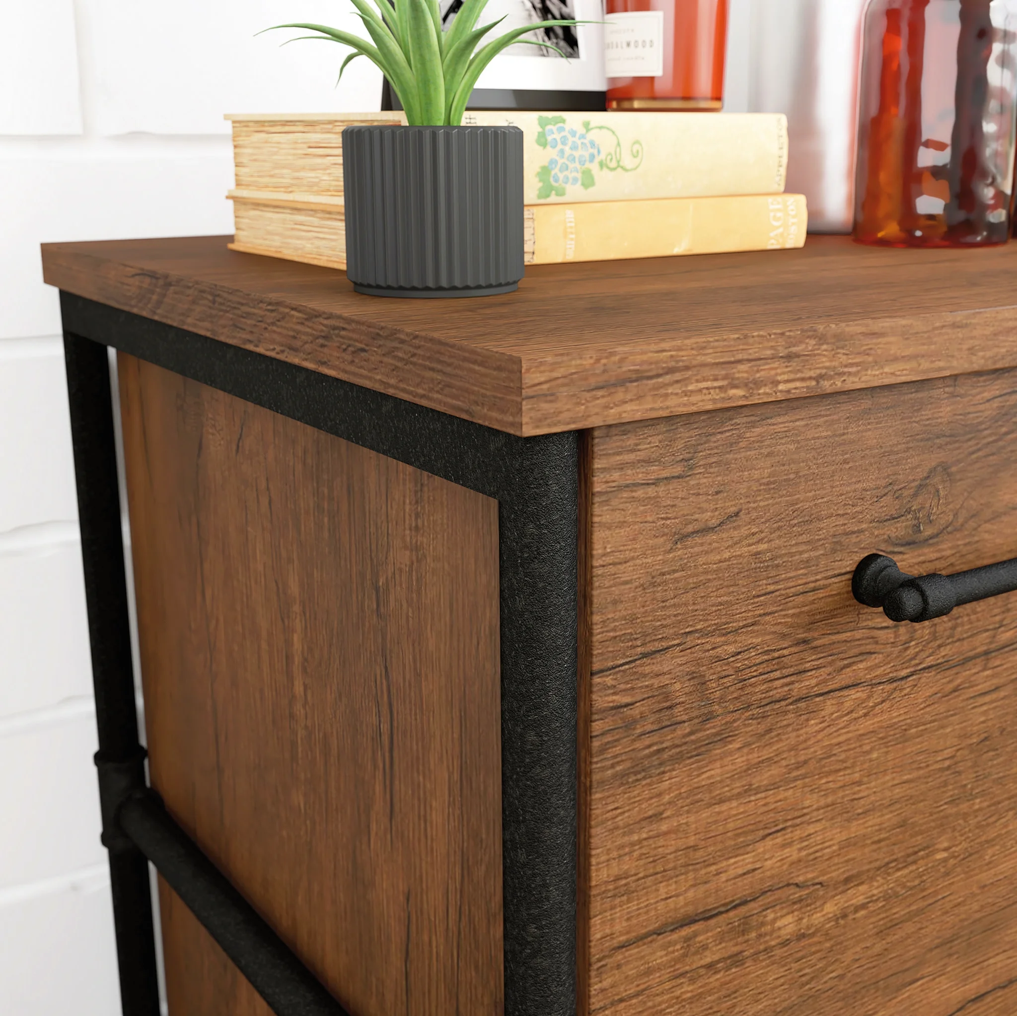 Sauder Iron City Industrial 2 Drawer Lateral File Cabinet, Checked Oak Finish