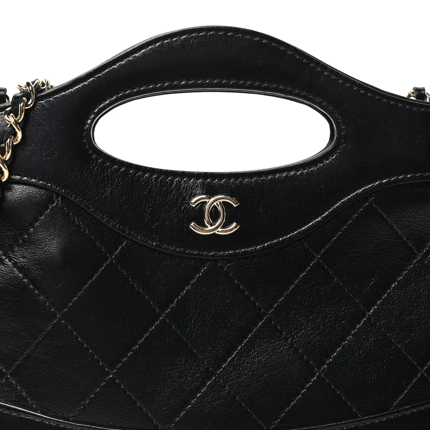 Shiny Crumpled Calfskin Quilted Nano 31 Shopping Bag Black