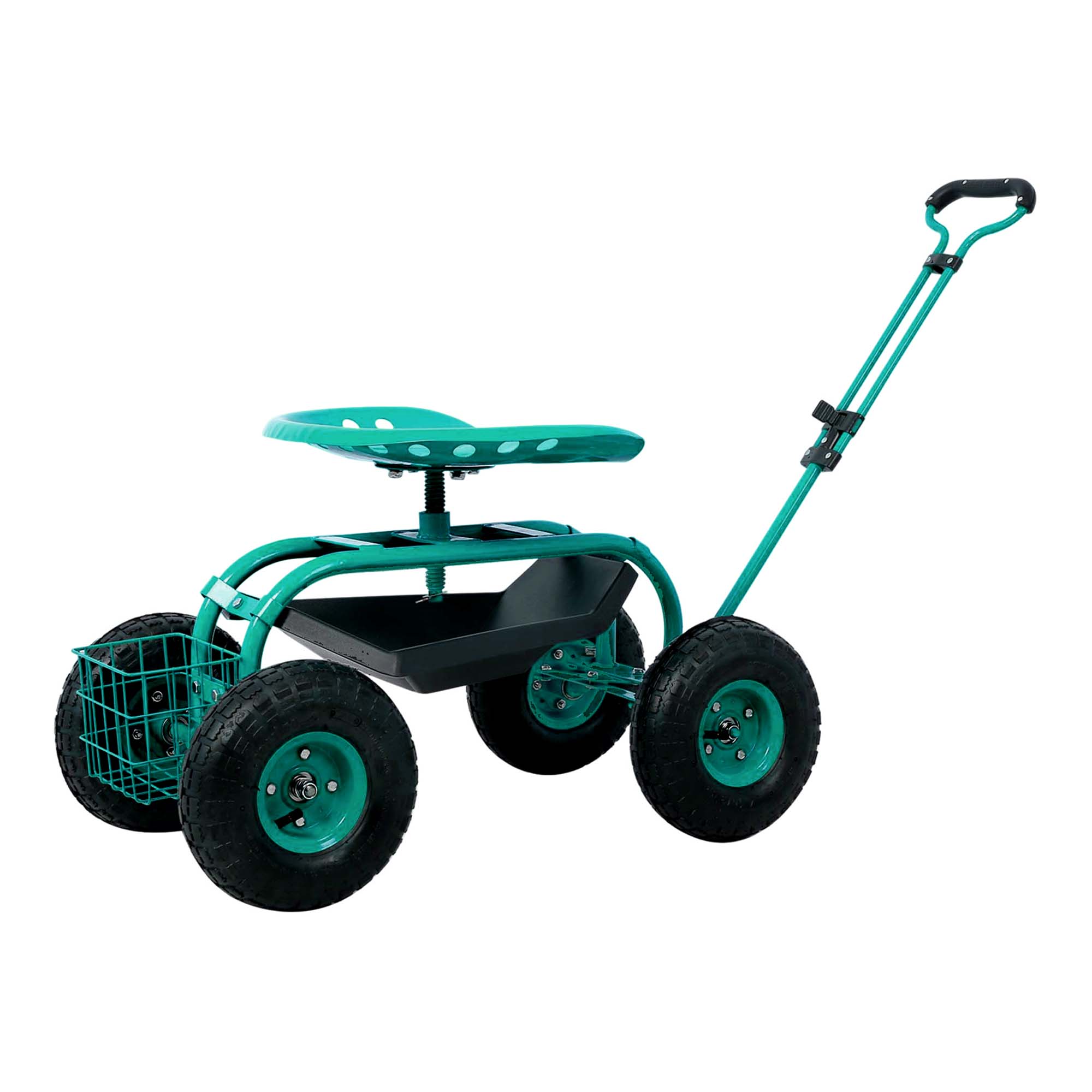 Aukfa Rolling Garden Cart Scooter with Swivel Seat, Wheels, and Tool Tray - Red