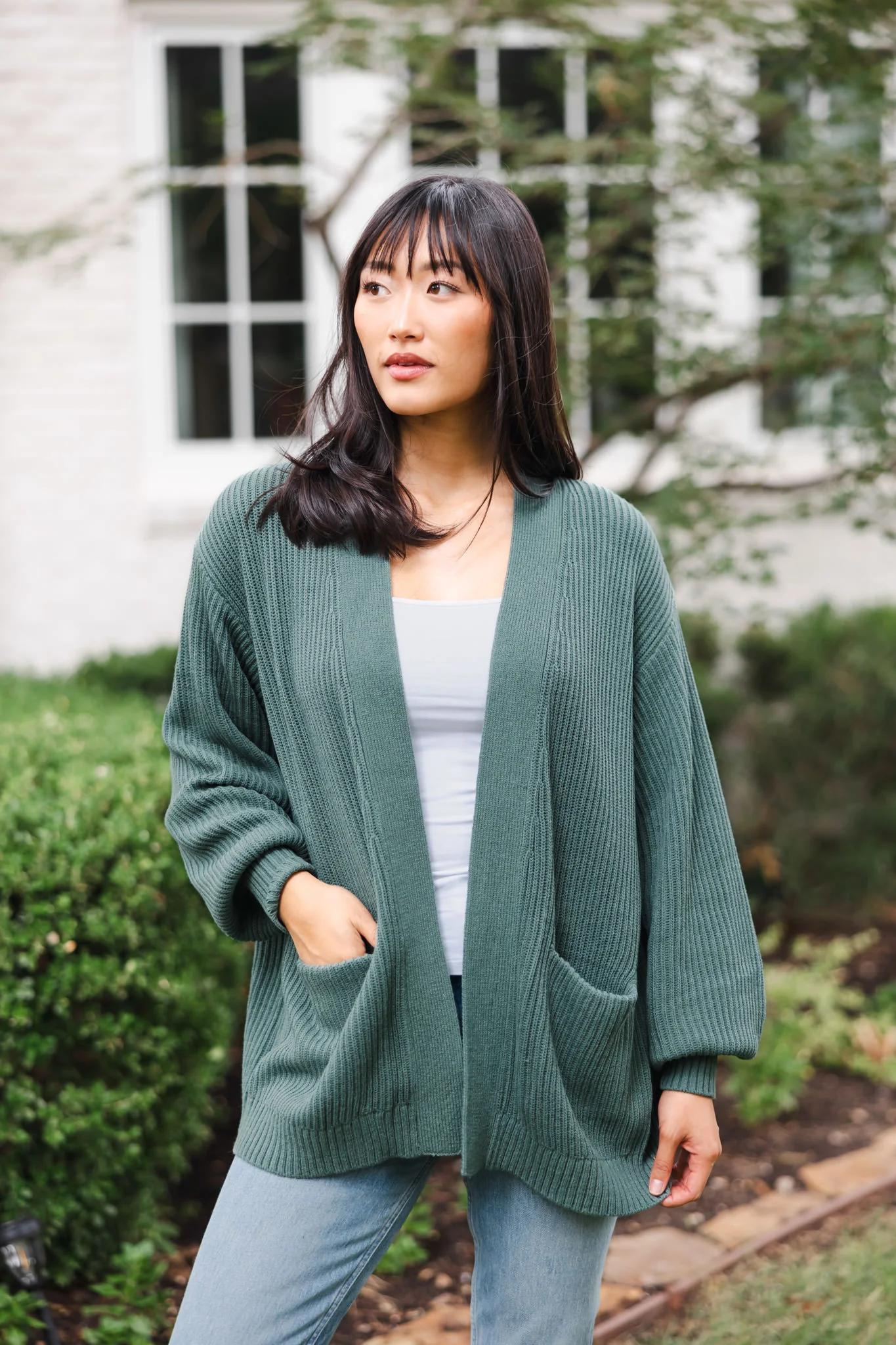 Chunky Knit Women's Oversized Cardigan in Pine