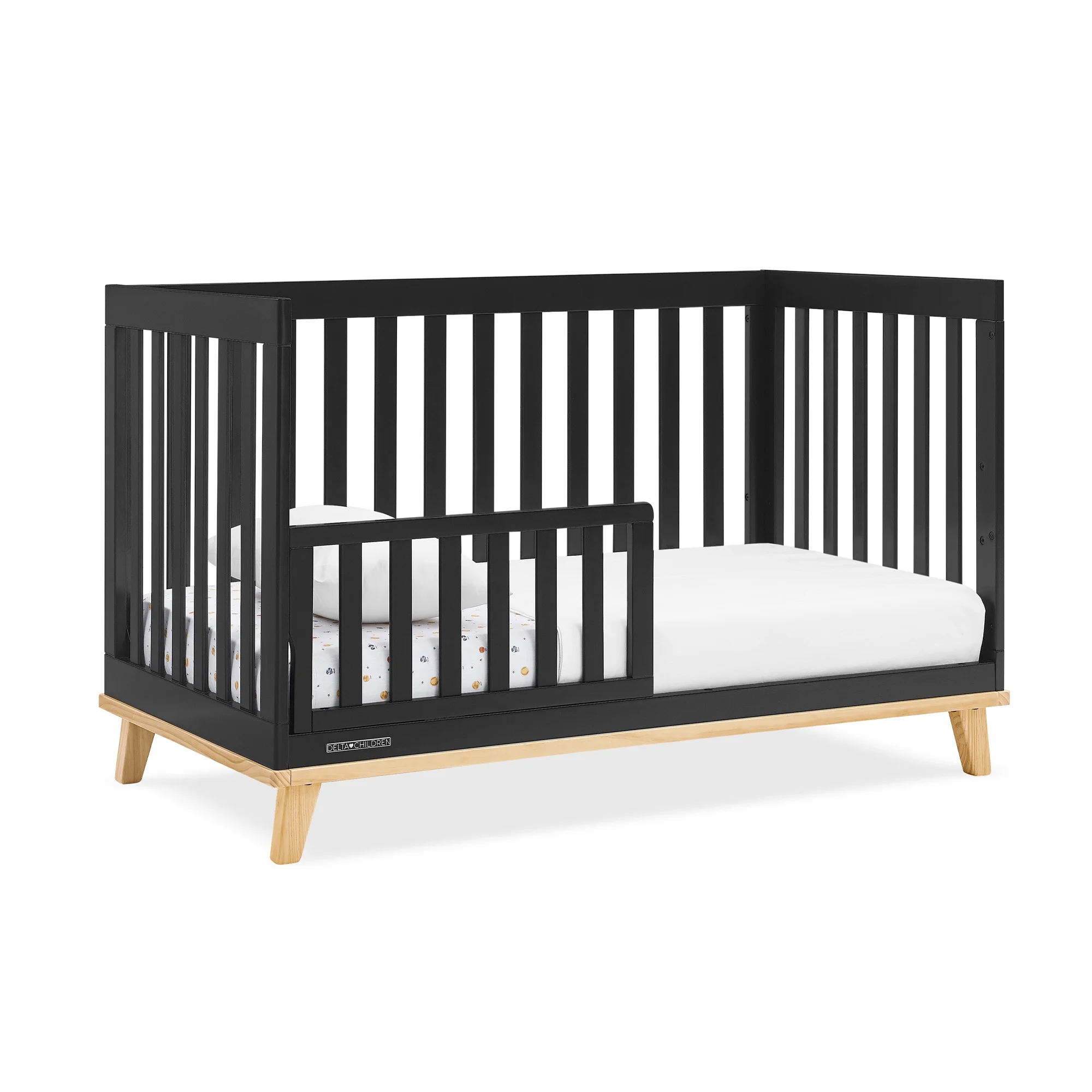Frankie 4-in-1 Convertible Crib Greenguard Gold Certified, Black with Natural(Black with Natural) - Image 2
