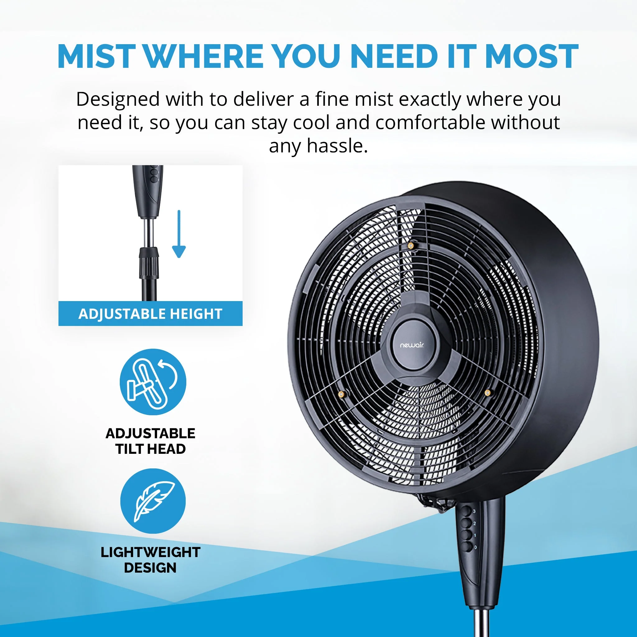 Newair Outdoor Misting and Pedestal Fan - 1,600-CFM