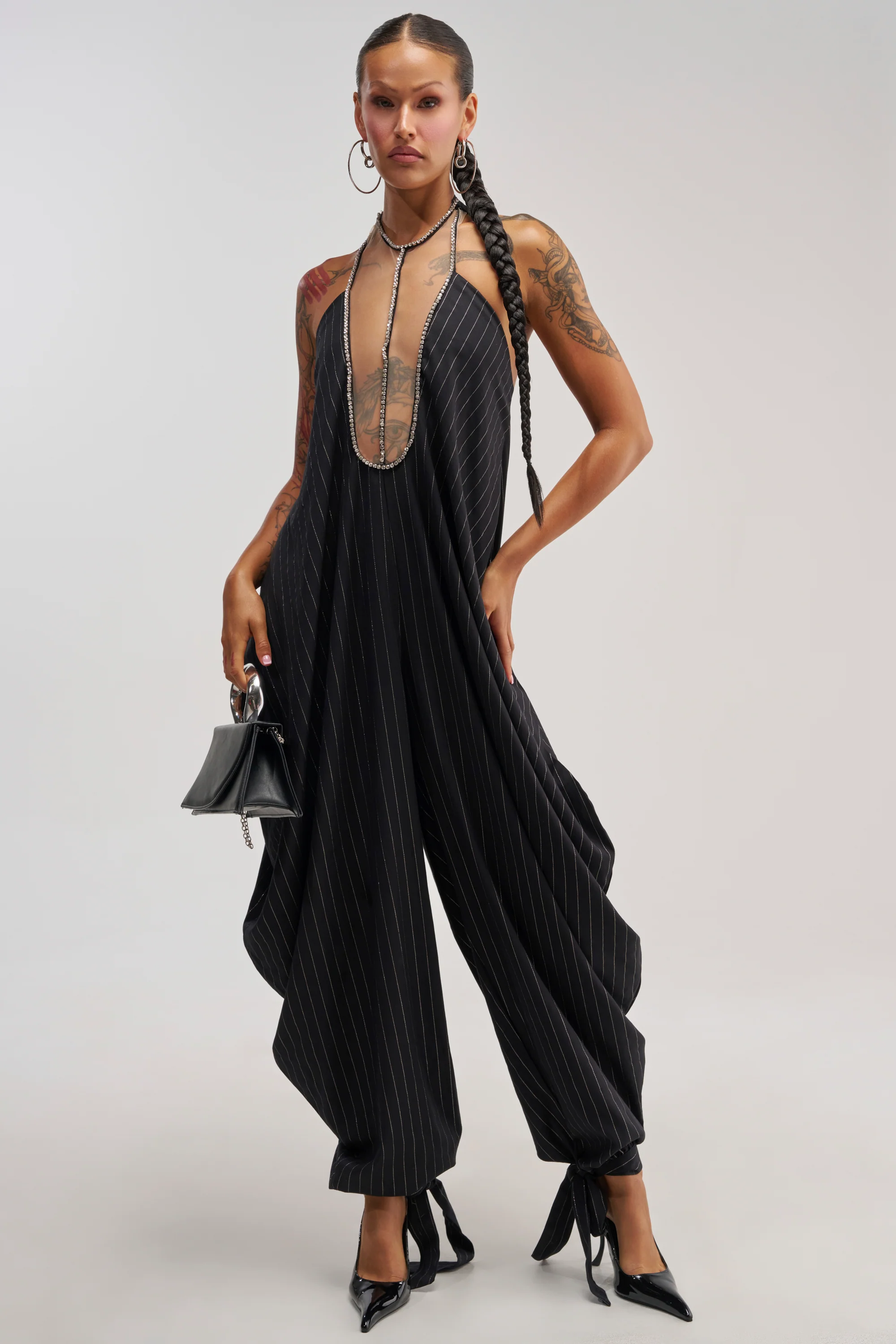 READY FOR BUSINESS PINSTRIPE JUMPSUIT - Akira Store