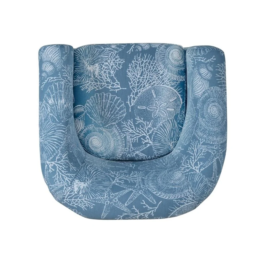 Rhea Fully Upholstered Coastal Swivel Club Chair in Blue Seashell Pattern(Denim Coastal Blue) - Image 7