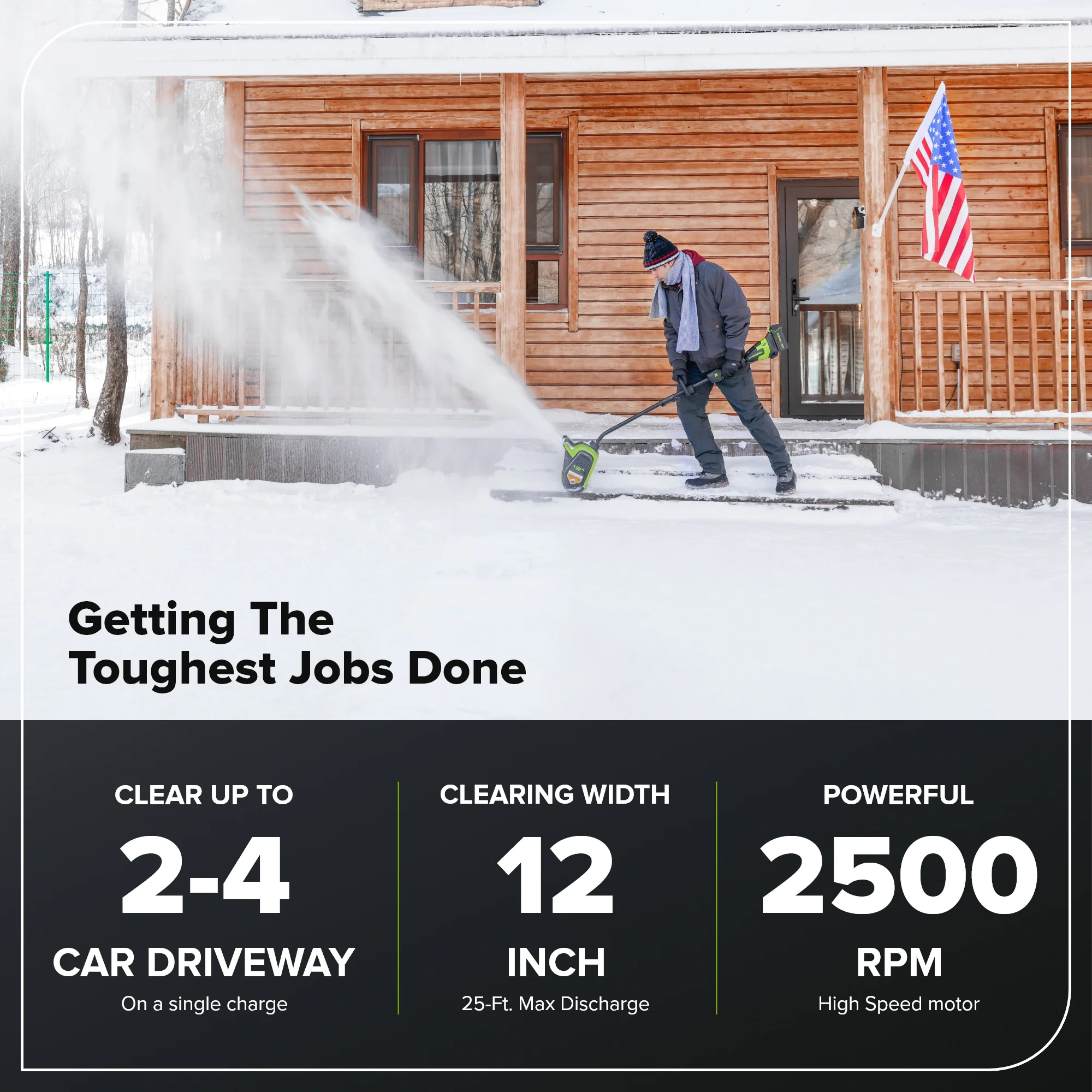 40V 12" Brushless Cordless Snow Shovel with LED Light, 4.0Ah Battery and Charger Included - Image 3