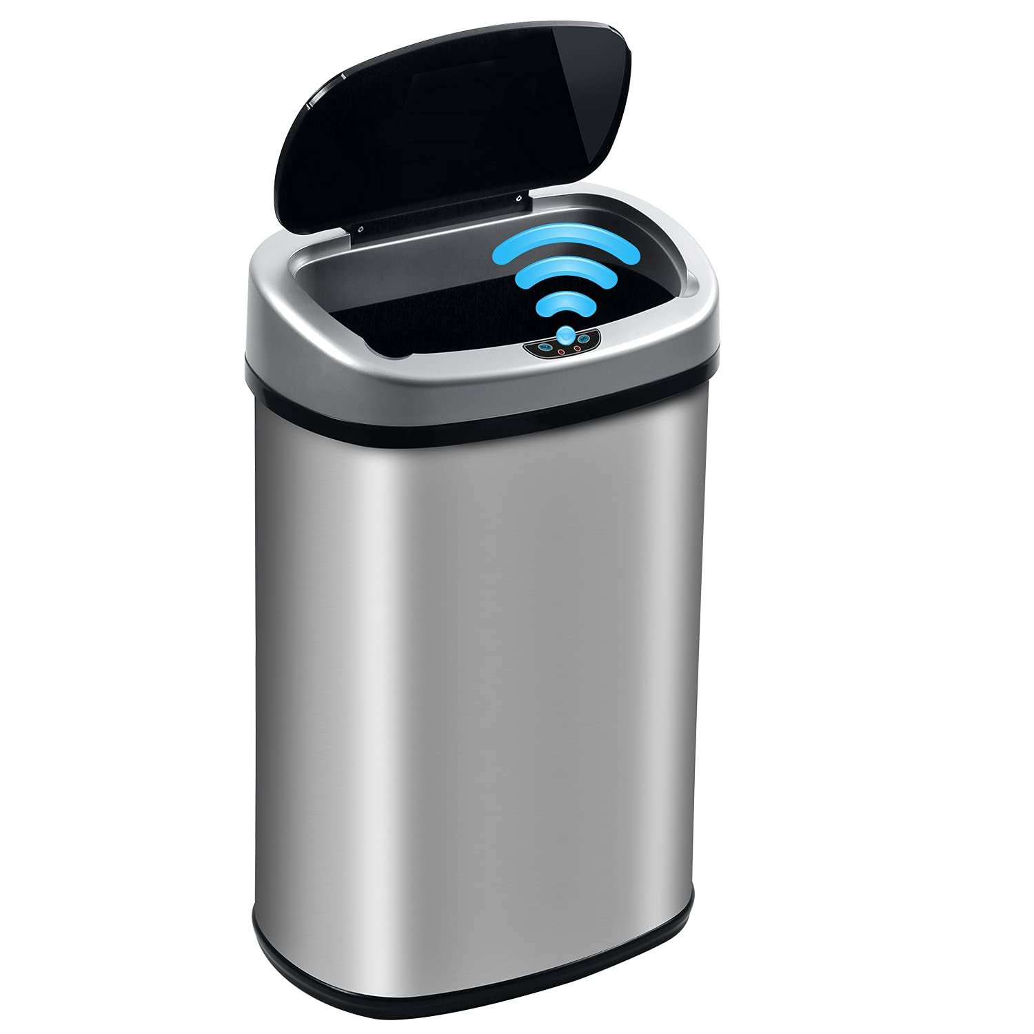 Bigacc 13 Gallon 50 Liter Kitchen Trash Can with Touch-Free & Motion Sensor, Automatic Stainless-Steel Garbage Can, Anti-Fingerprint Mute Designed